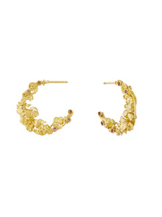 Tropical Leaf & Flower Hoops with Padparadscha Sapphires