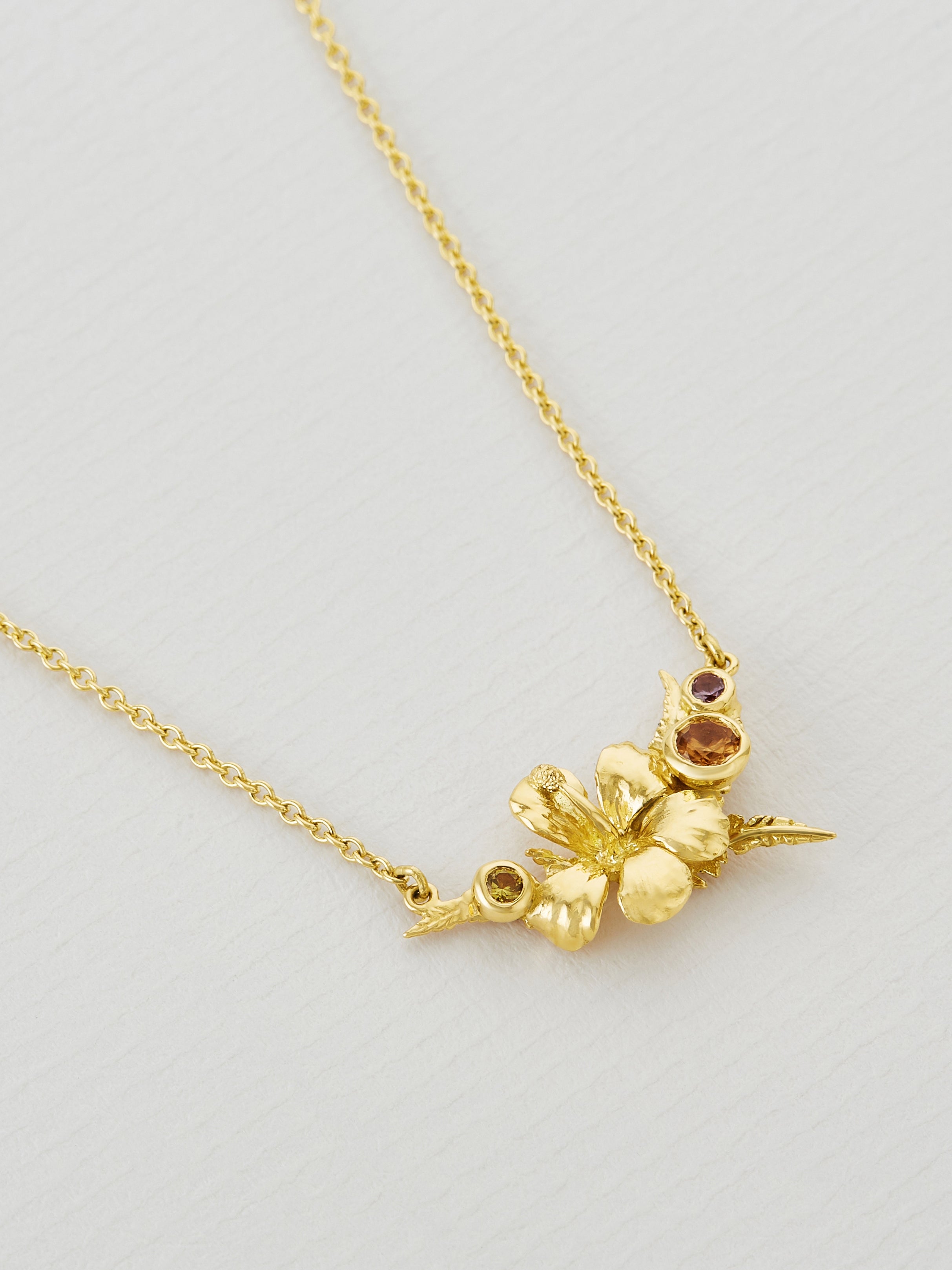 Tropical Flower Sapphire Inline Necklace - image 2 | 18ct yellow gold