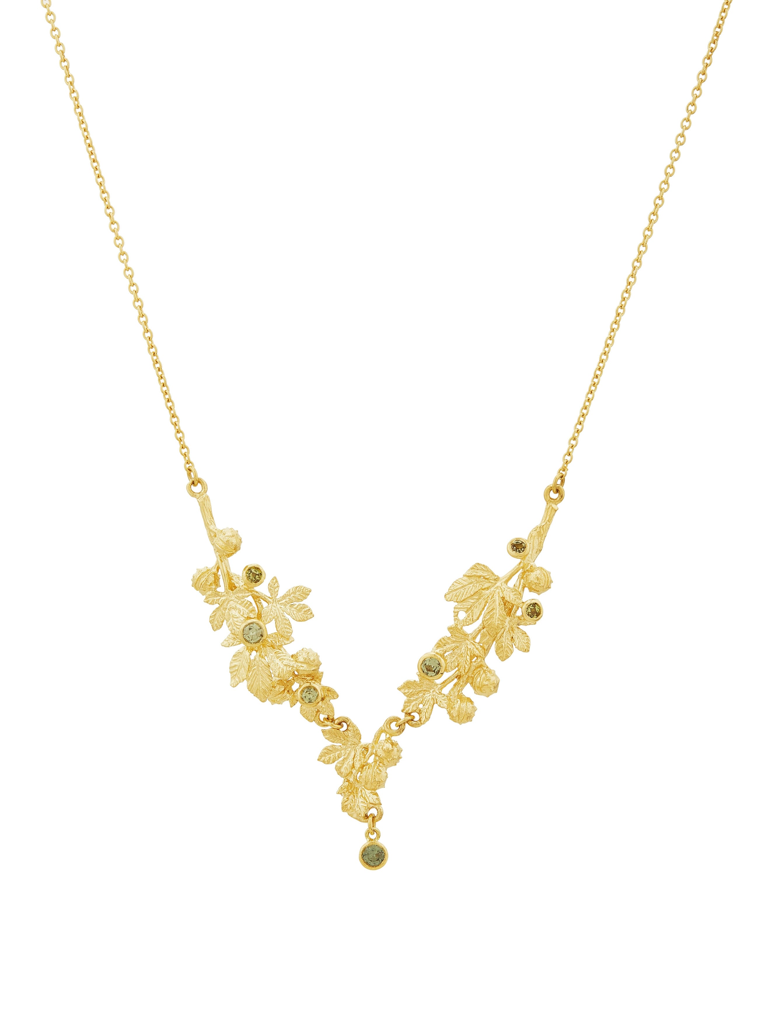 Horse chestnut Cascading Necklace with Green Madagascan Sapphires - image 1 | 18ct yellow gold