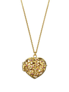 Heart Flower Locket with Madagascan Rubies and Hidden Teeny Tiny Bumblebee