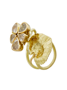 Violet Flower Cocktail Ring with Five Briolette Cut Diamonds