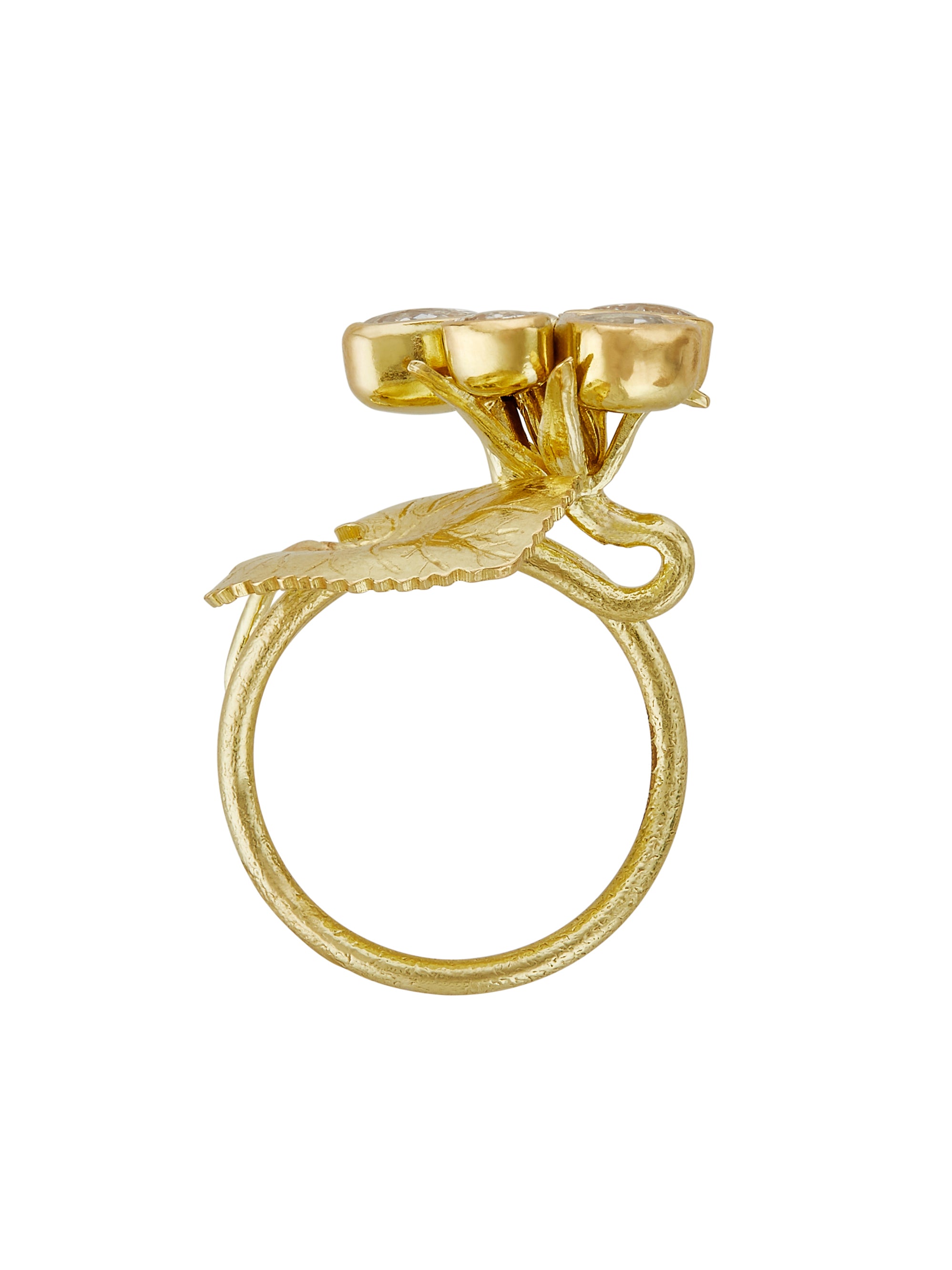 Violet Flower Cocktail Ring with Five Briolette Cut Diamonds - image 3 | 18ct yellow gold