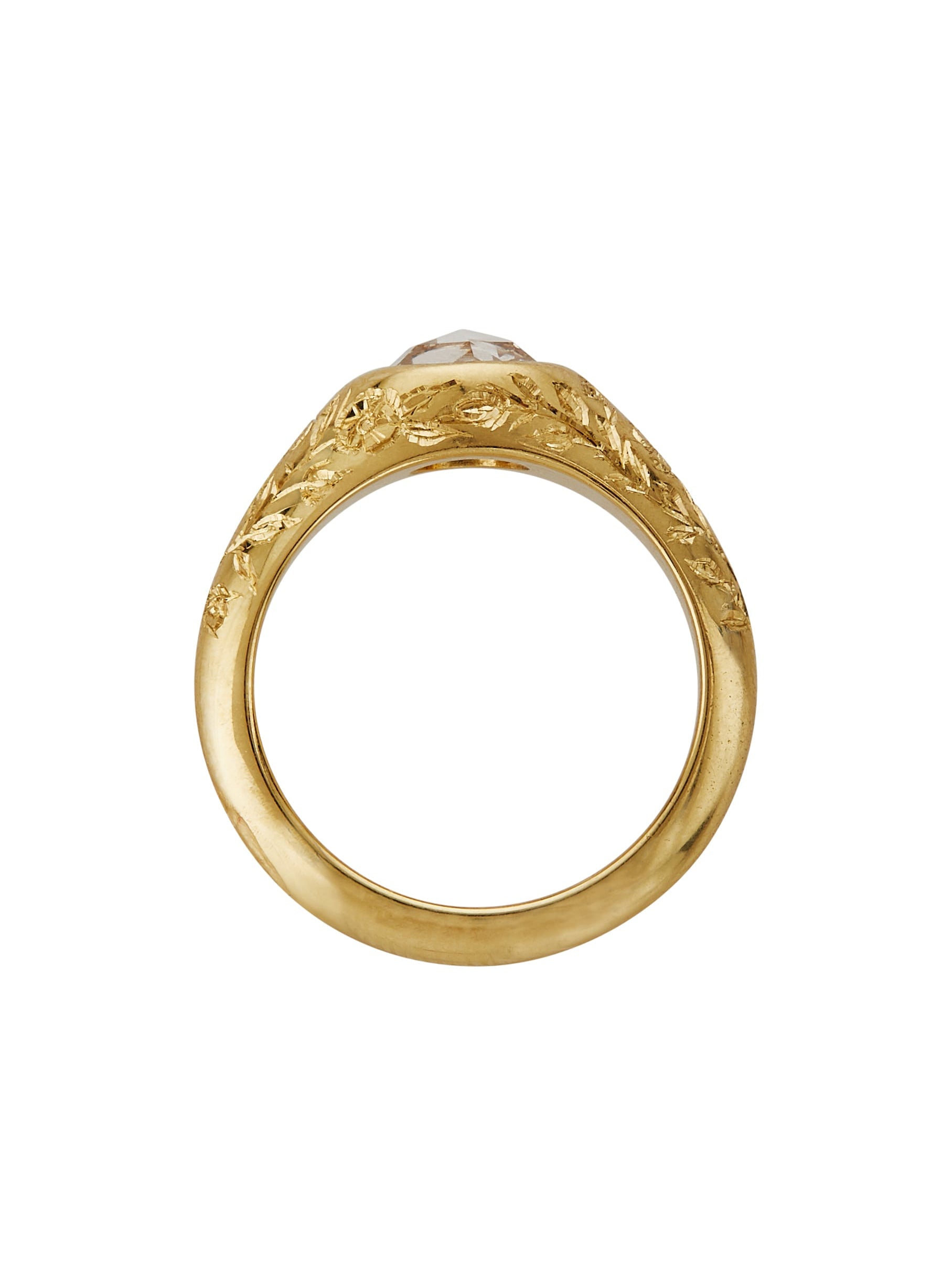 Wild Rose Signet Ring with 0.97ct Lab Grown Rose Cut Diamond - image 3 | 18ct yellow gold