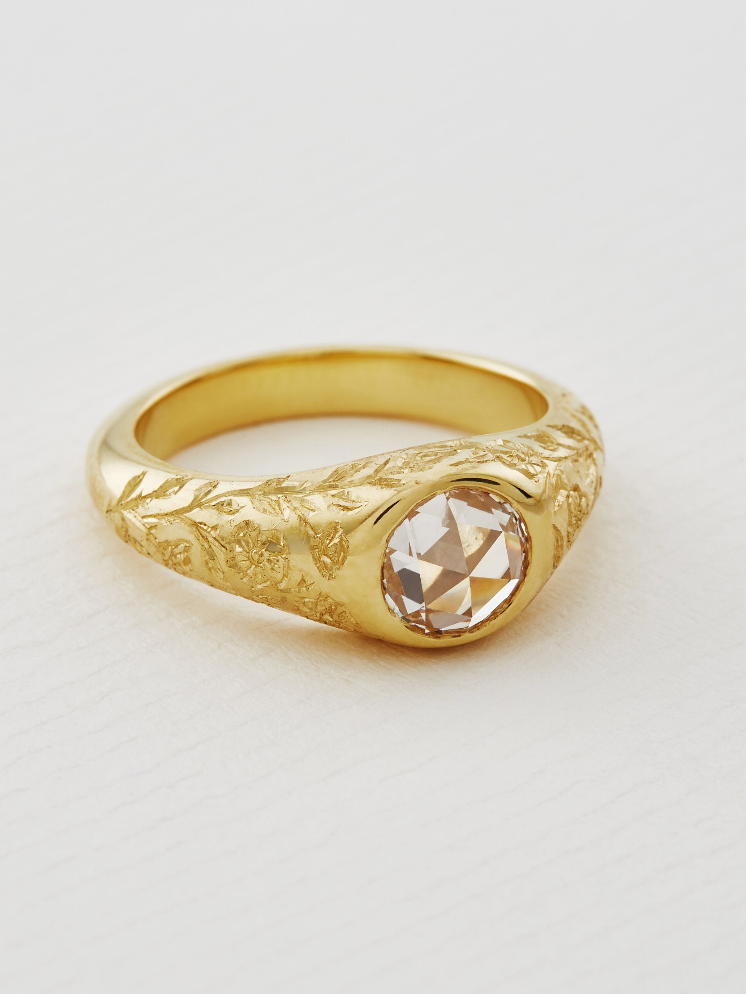 Wild Rose Signet Ring with 0.97ct Lab Grown Rose Cut Diamond - image 2 | 18ct yellow gold