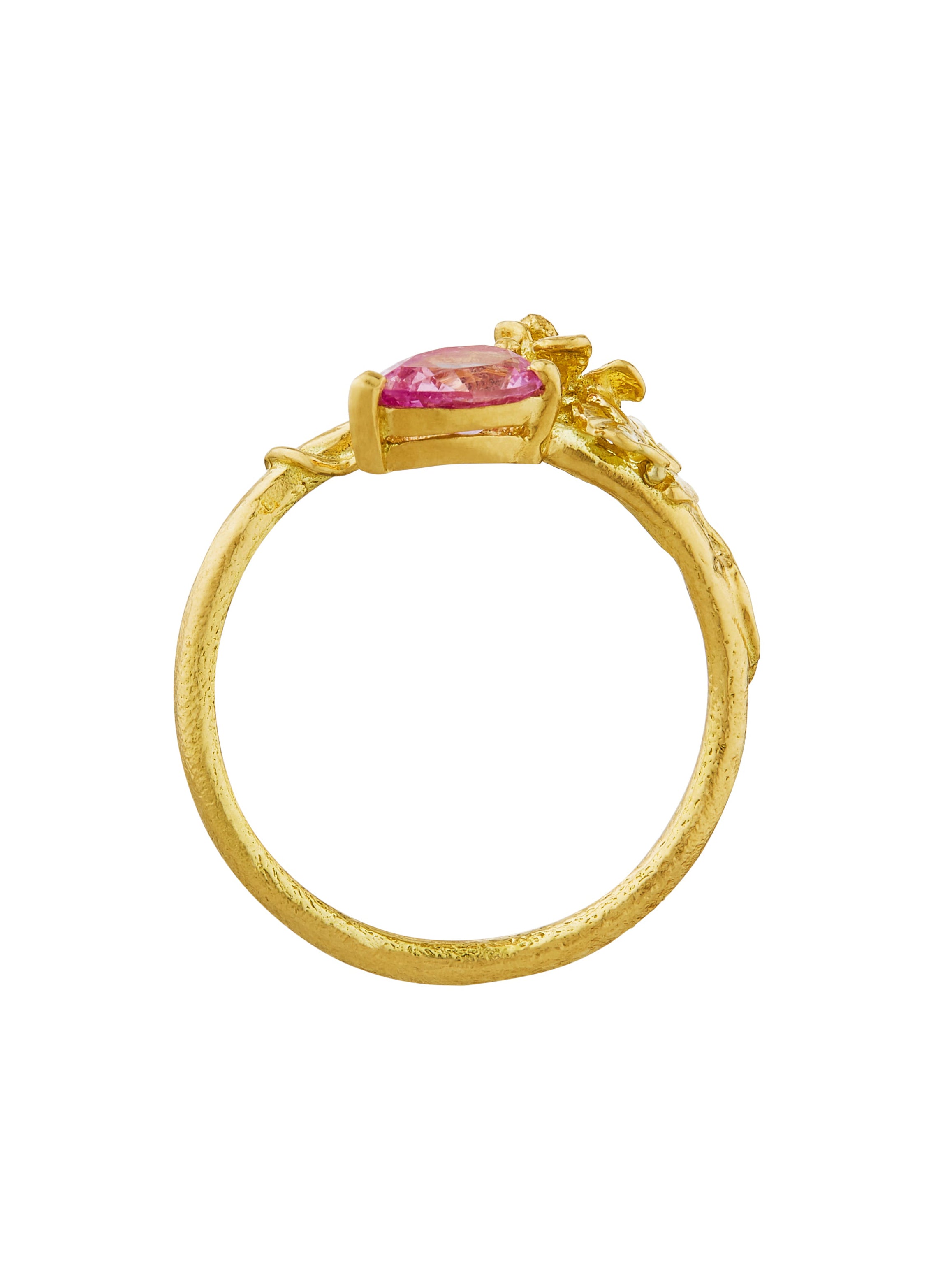 Tropical Hibiscus & Monstera Leaf Ring with Intense Pink Sapphire - image 4 | 18ct yellow gold