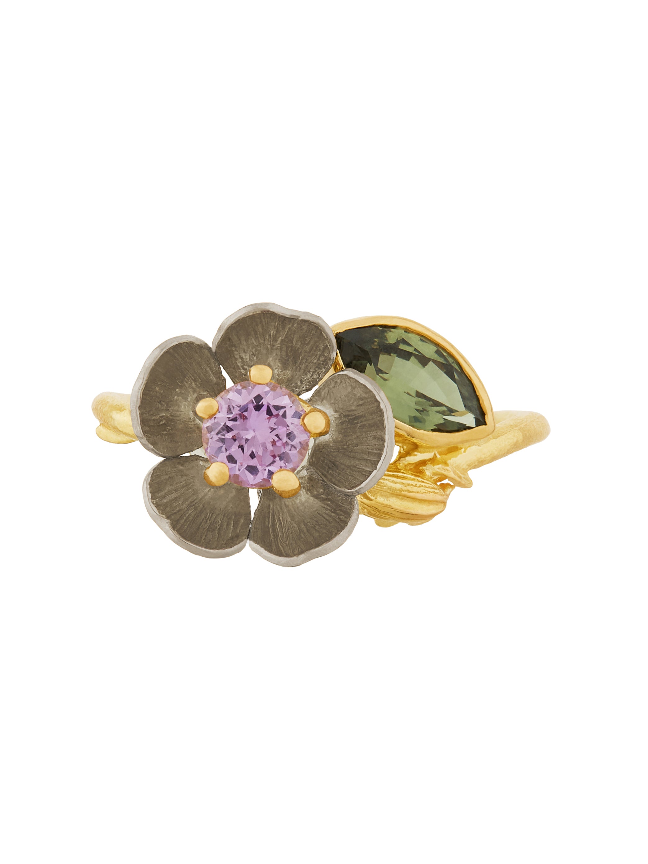 Blackberry Flower & Sapphire Ring - image 3 | 18ct yellow gold
