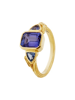 Fennel Seed Deco Trilogy Ring with Tanzanite and Sapphires