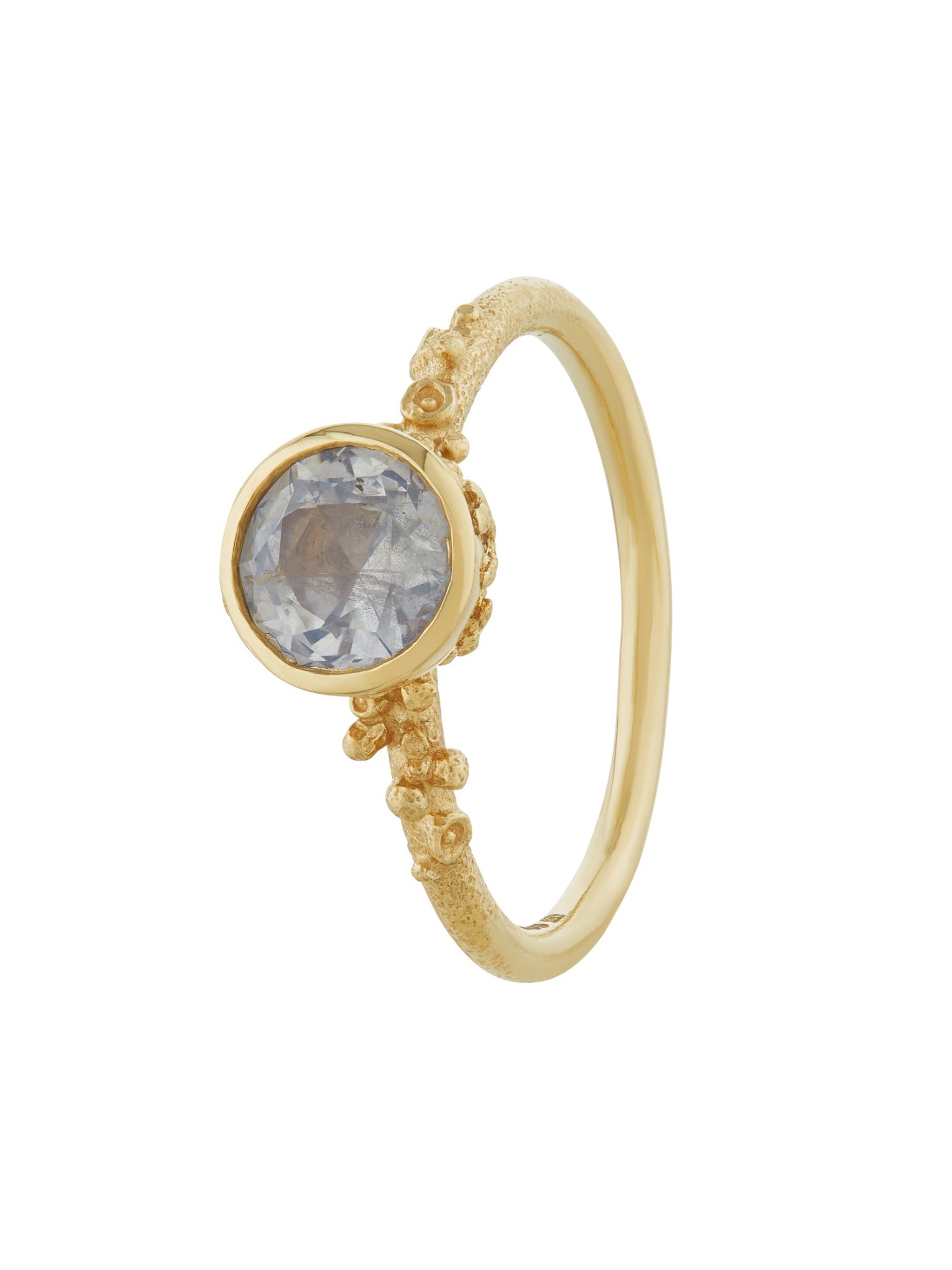 Ocean Coral Ring with Bezel Set Ice Blue Round Silky Sapphire - image 1 | 18ct yellow gold
