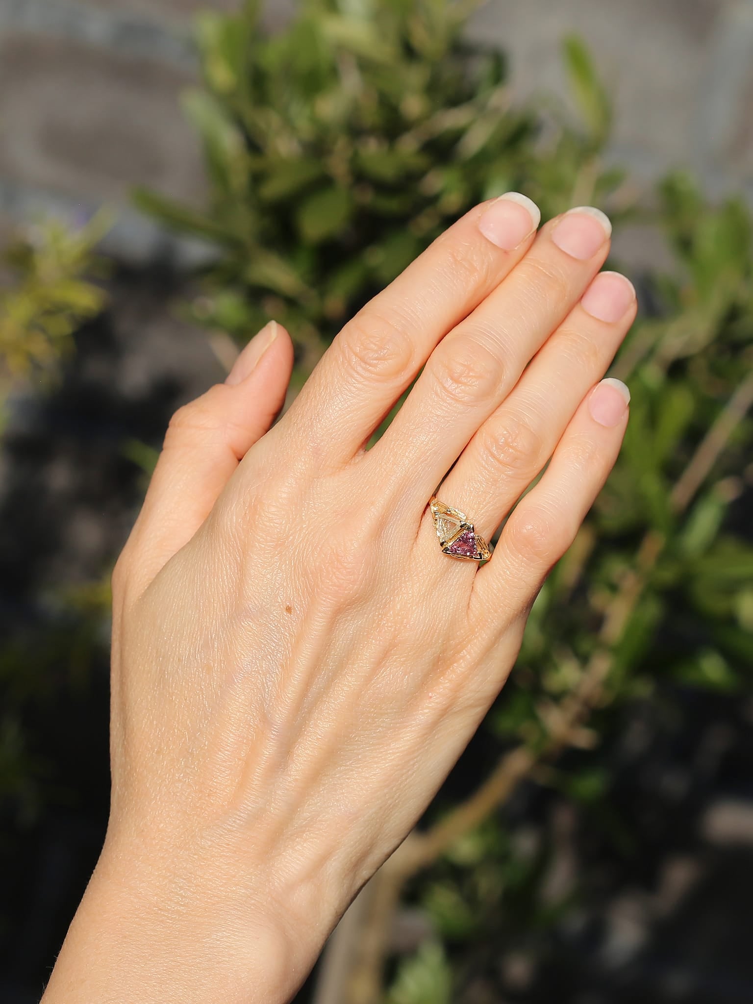 Pink Sapphire and Maccle Diamond Toi et Moi Ring - image 2