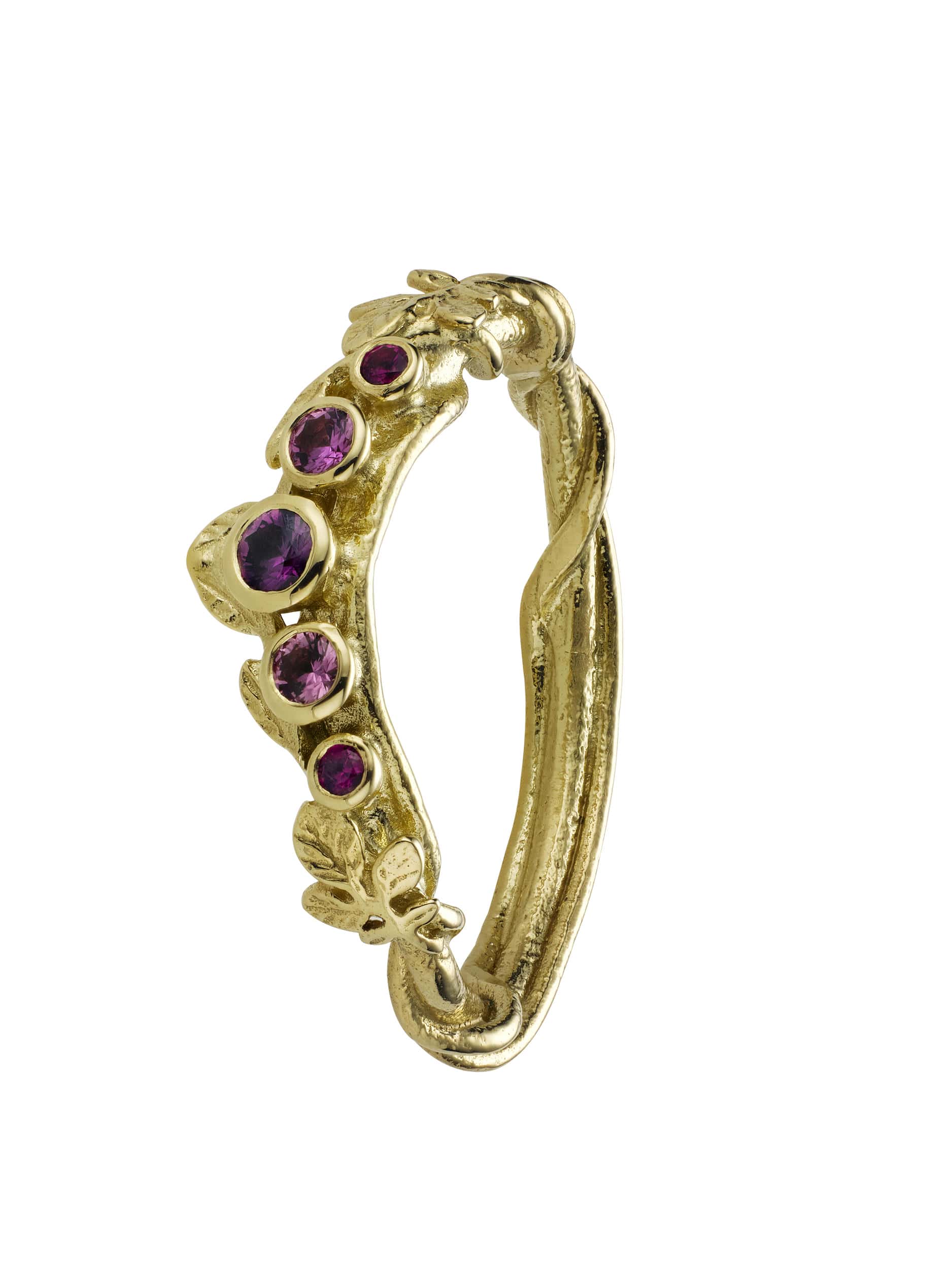 Curved Wildrose Leaf Band with Five Graduated Bezel Set Rubies - image 1 | silver