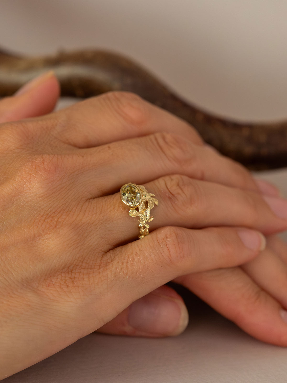 Asymmetric Arbor Ring with 1.31ct Oval Brilliant Fancy Deep Brownish Yellow Natural Untreated Diamond - image 3 | 18ct yellow gold