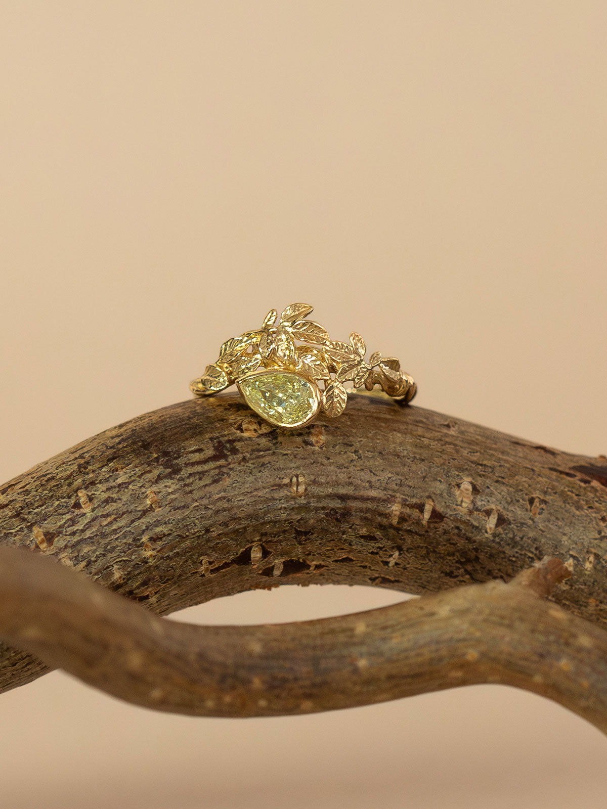 Asymmetric Arbor Ring with 0.70ct Pear Brilliant Fancy Light Yellow Natural Untreated Diamond - image 4 | 18ct yellow gold