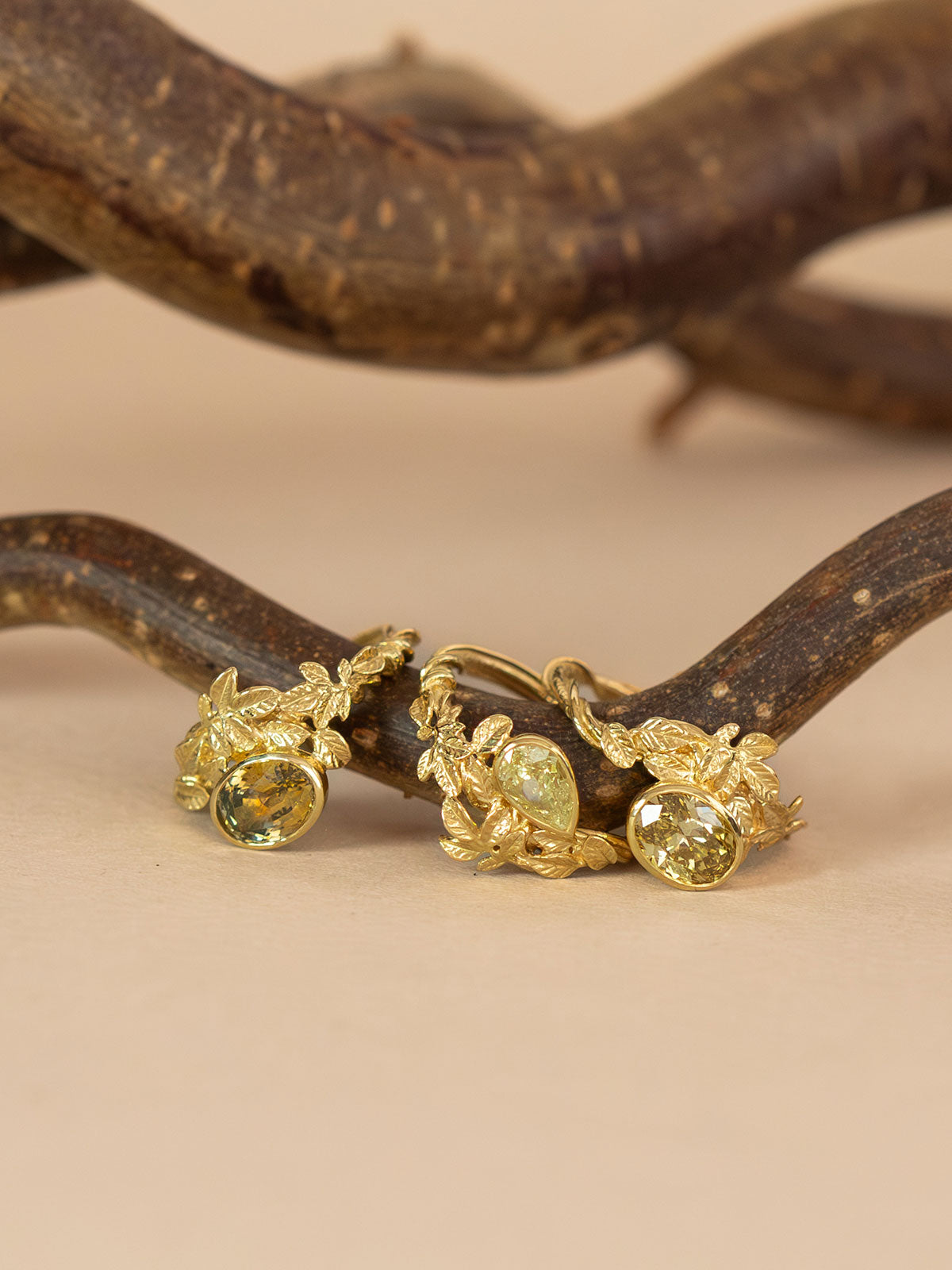 Asymmetric Arbor Ring with 0.70ct Pear Brilliant Fancy Light Yellow Natural Untreated Diamond - image 3 | 18ct yellow gold