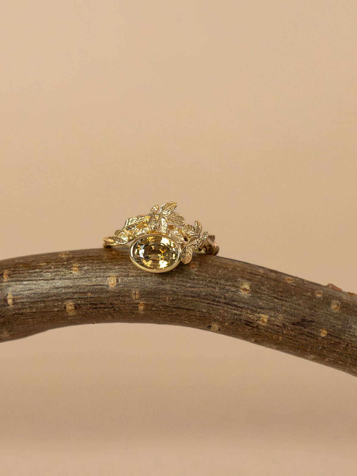 Asymmetric Arbor Ring with 1.86ct Oval Faceted Golden Yellow Brown and Green Bi-Colour Natural Montana Sapphire - image 6 | 18ct yellow gold