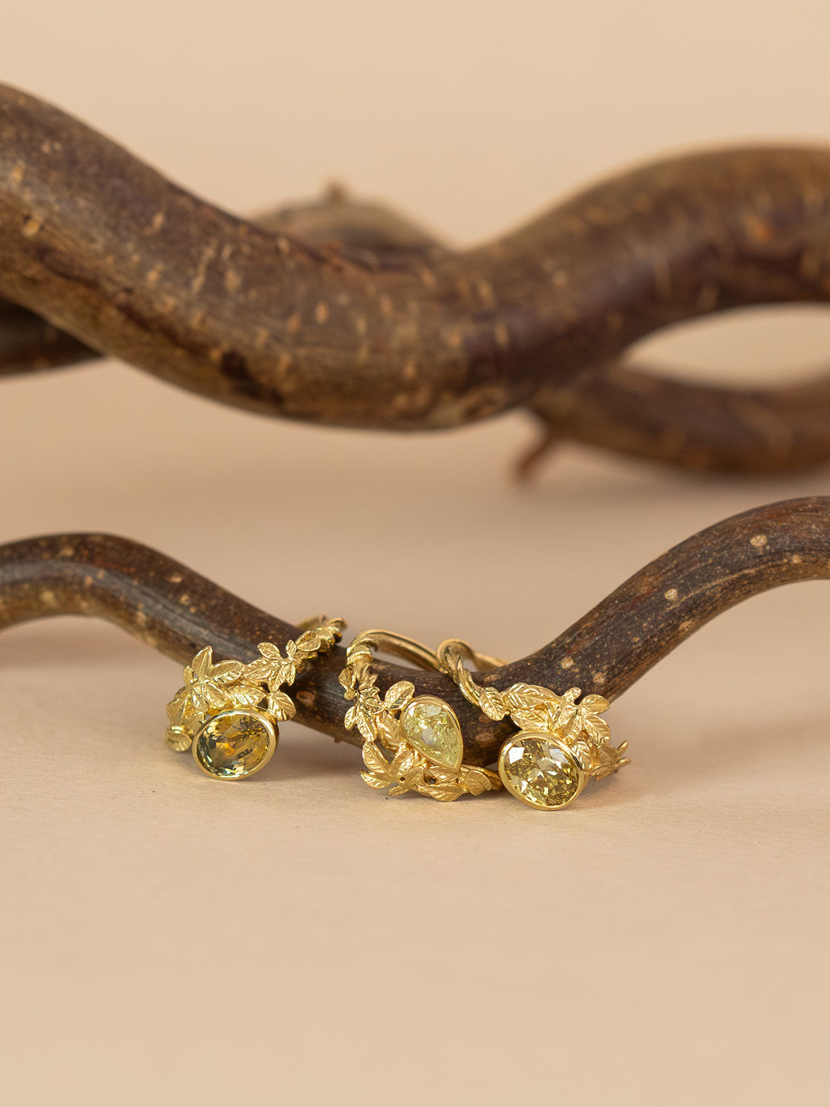 Asymmetric Arbor Ring with 1.86ct Oval Faceted Golden Yellow Brown and Green Bi-Colour Natural Montana Sapphire - image 7 | 18ct yellow gold