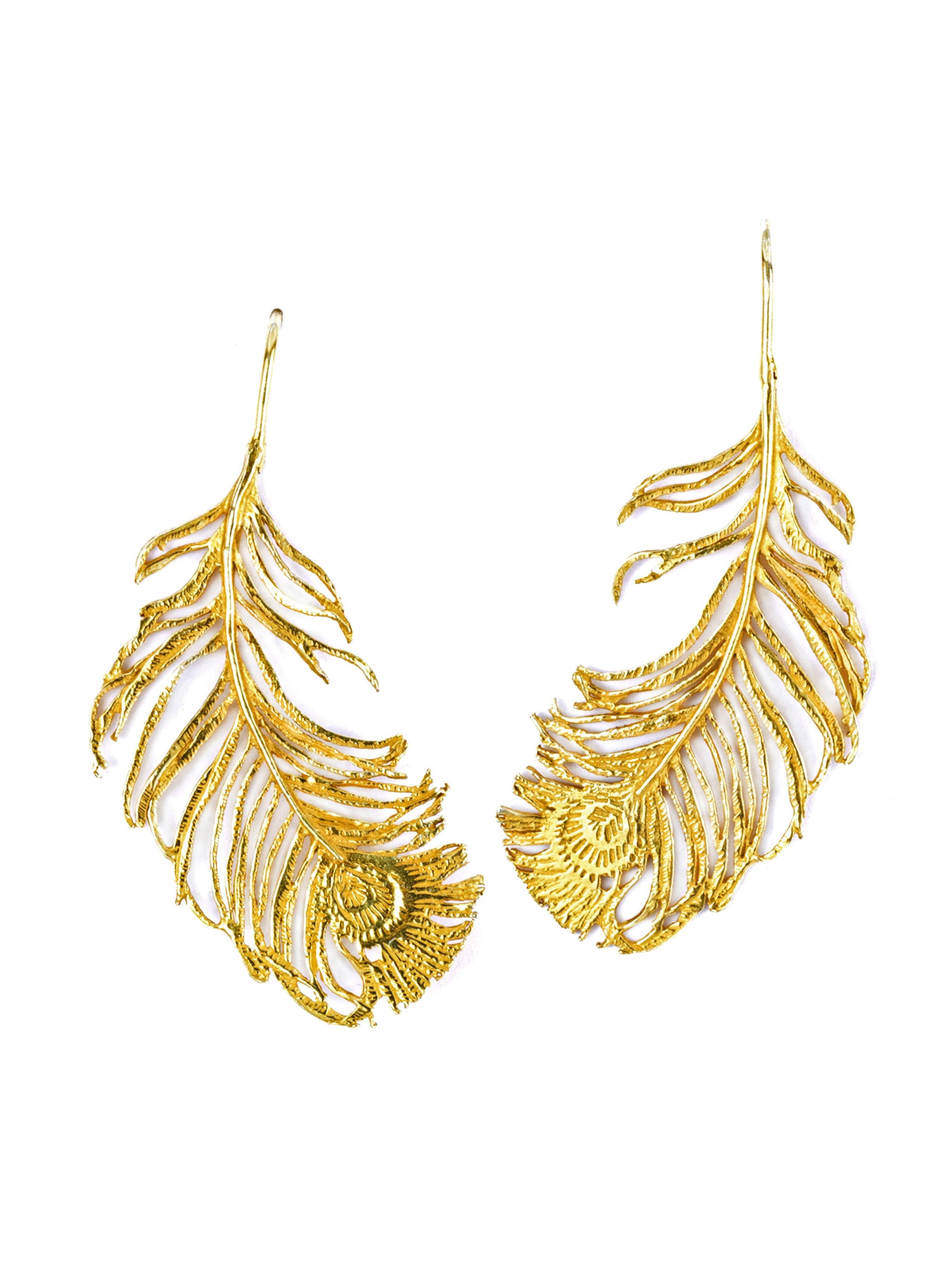 Peacock Feather Hook Earrings - image 1 | gold plate