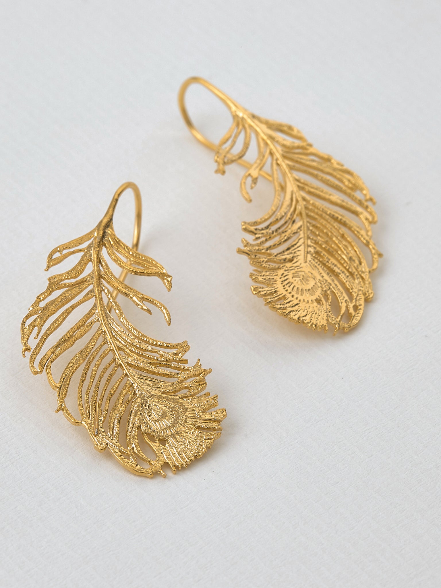 Peacock Feather Hook Earrings - image 3 | gold plate