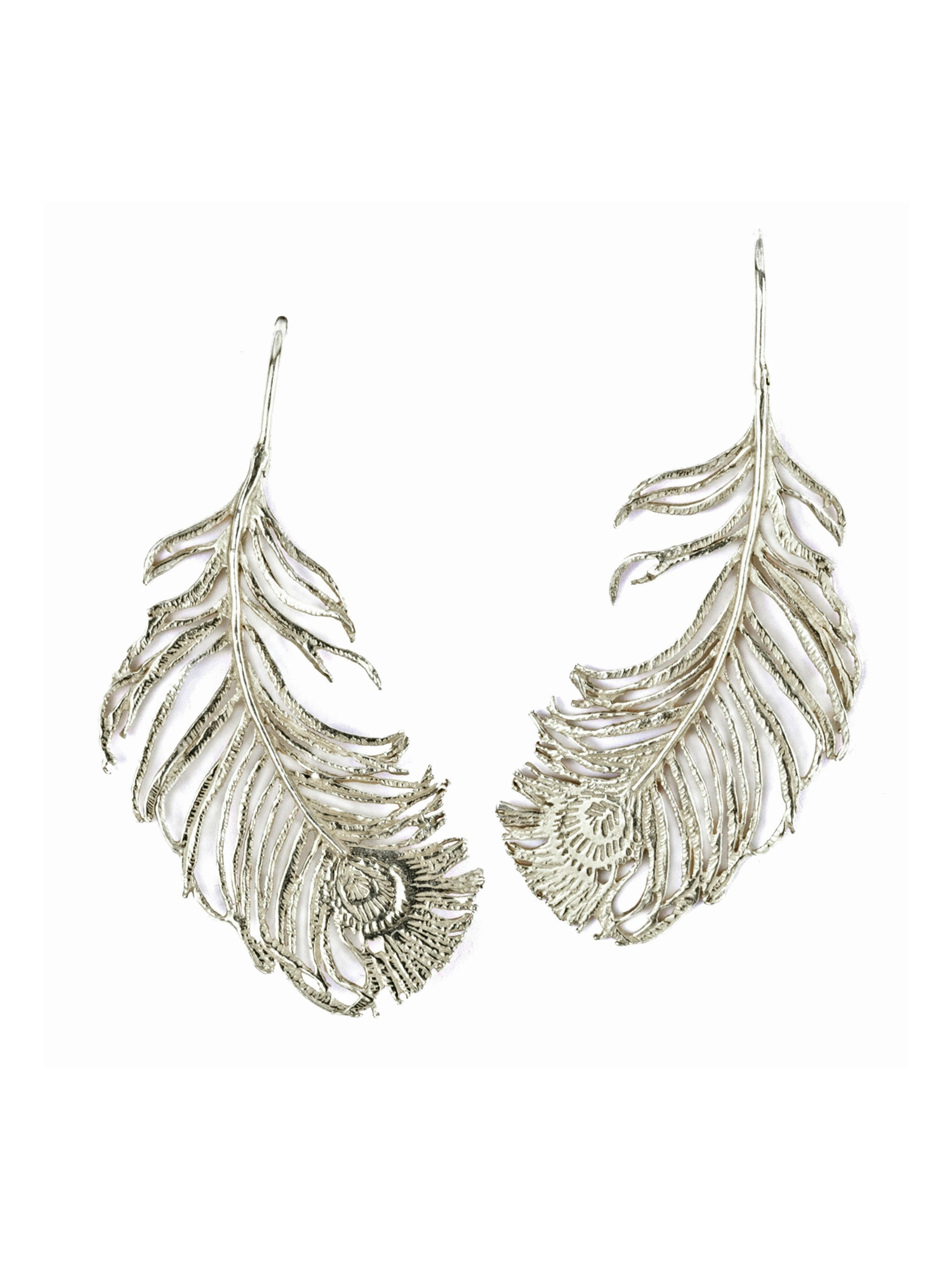 Peacock Feather Hook Earrings - image 4 | silver