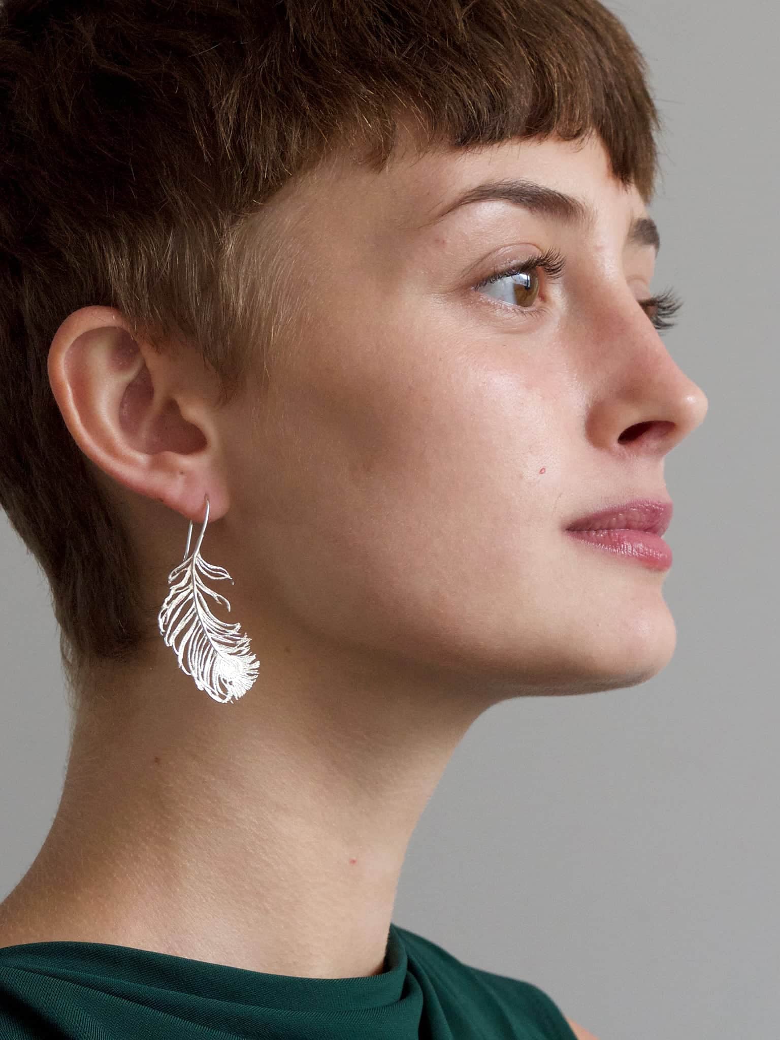 Peacock Feather Hook Earrings - image 5