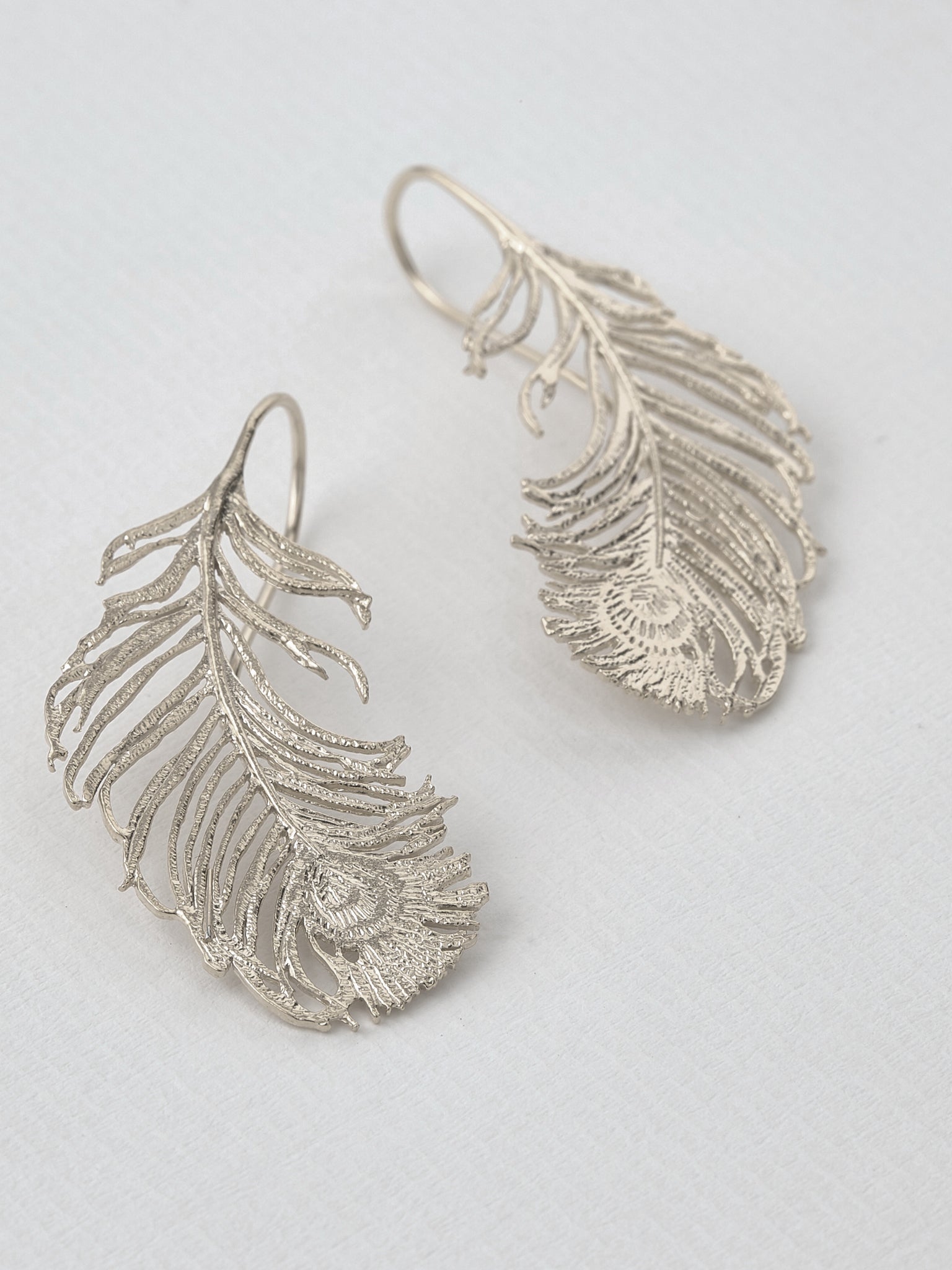 Peacock Feather Hook Earrings - image 6 | silver