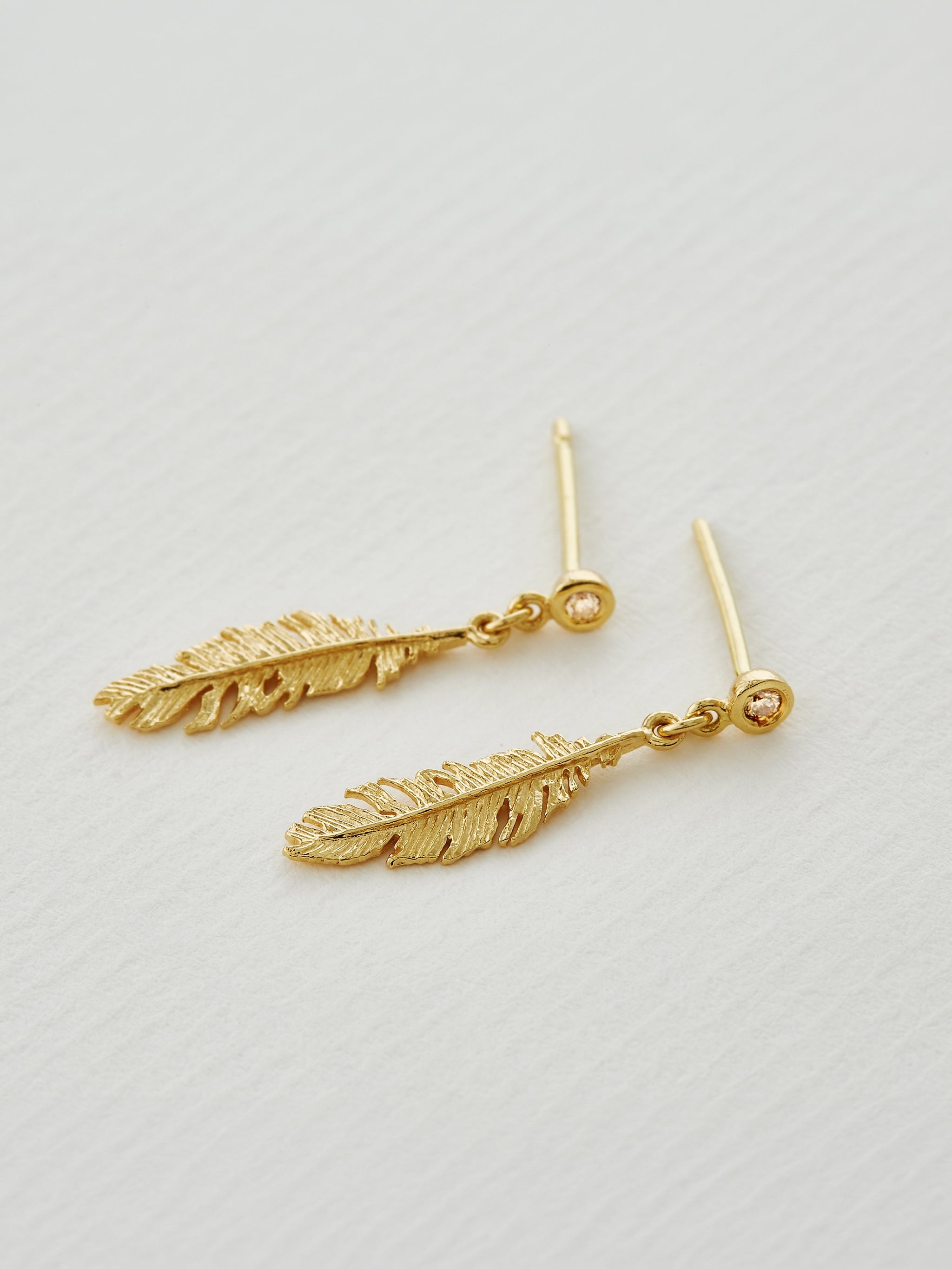 Plume & Champagne Diamond Drop Earrings - image 3 | 18ct yellow gold