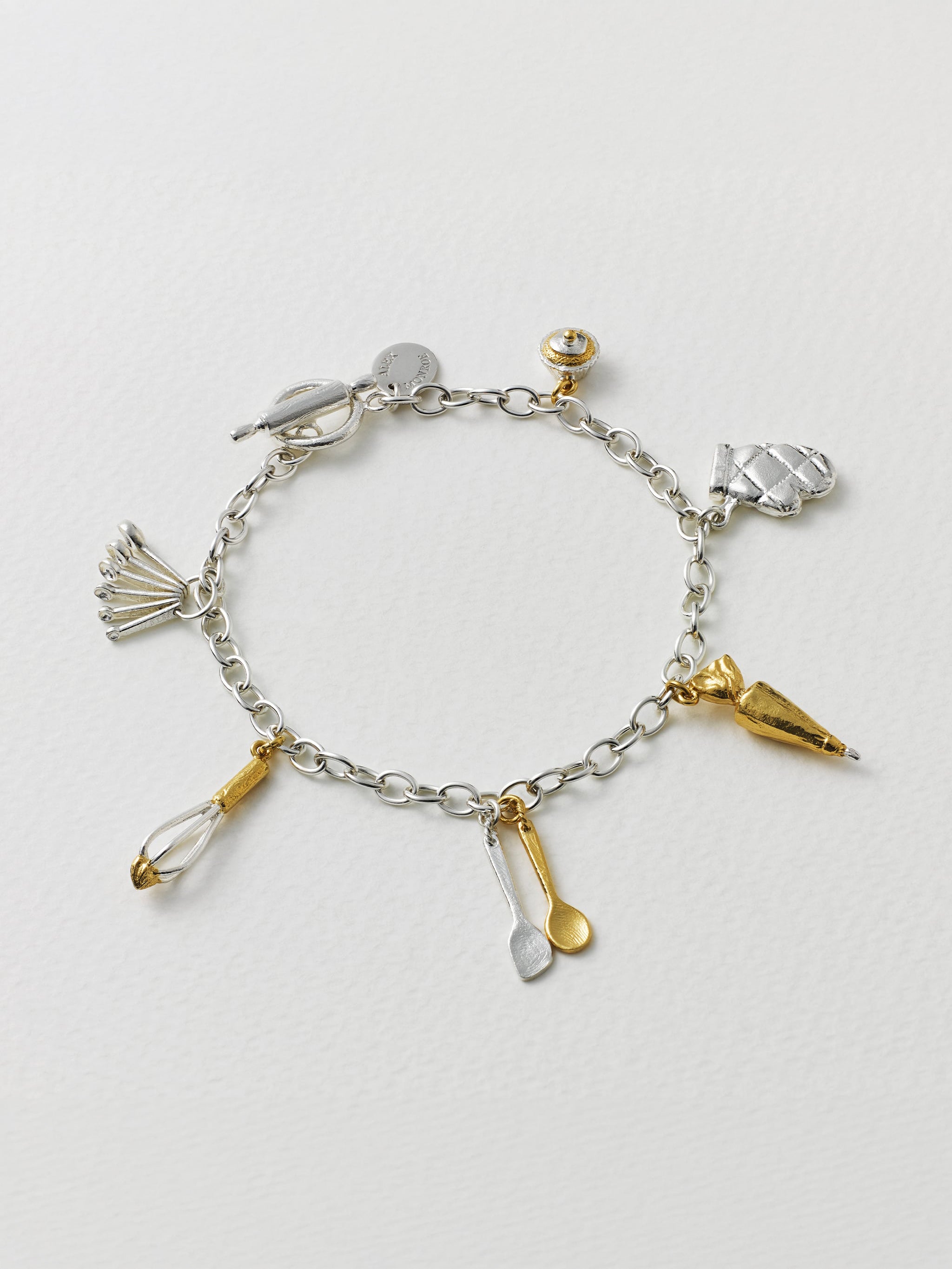 Baking Charm Bracelet with Rolling Pin T-Bar Fastening - image 3 | silver & gold plate