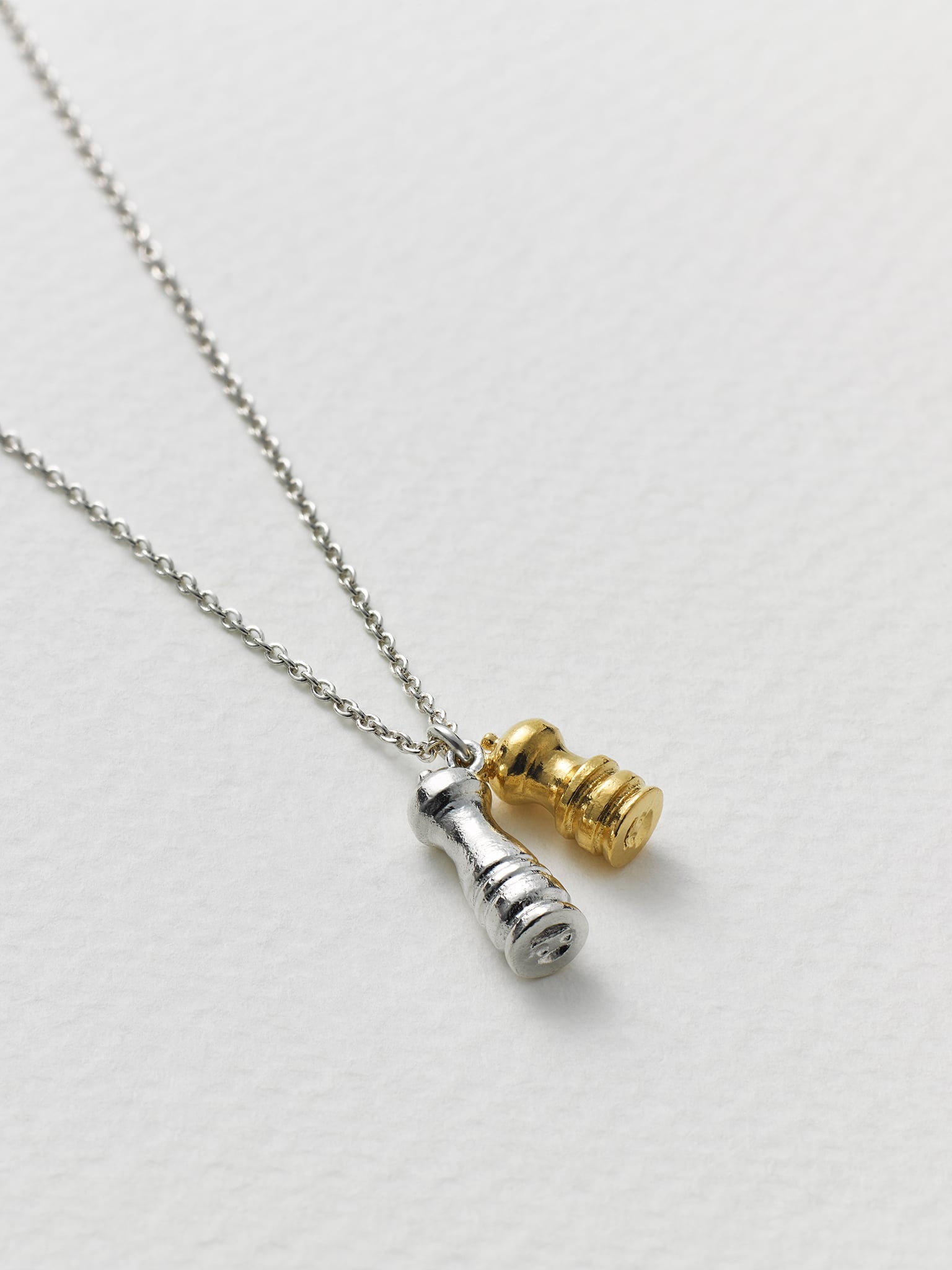 Salt & Pepper Mills Charm Necklace - image 4 | silver & gold plate