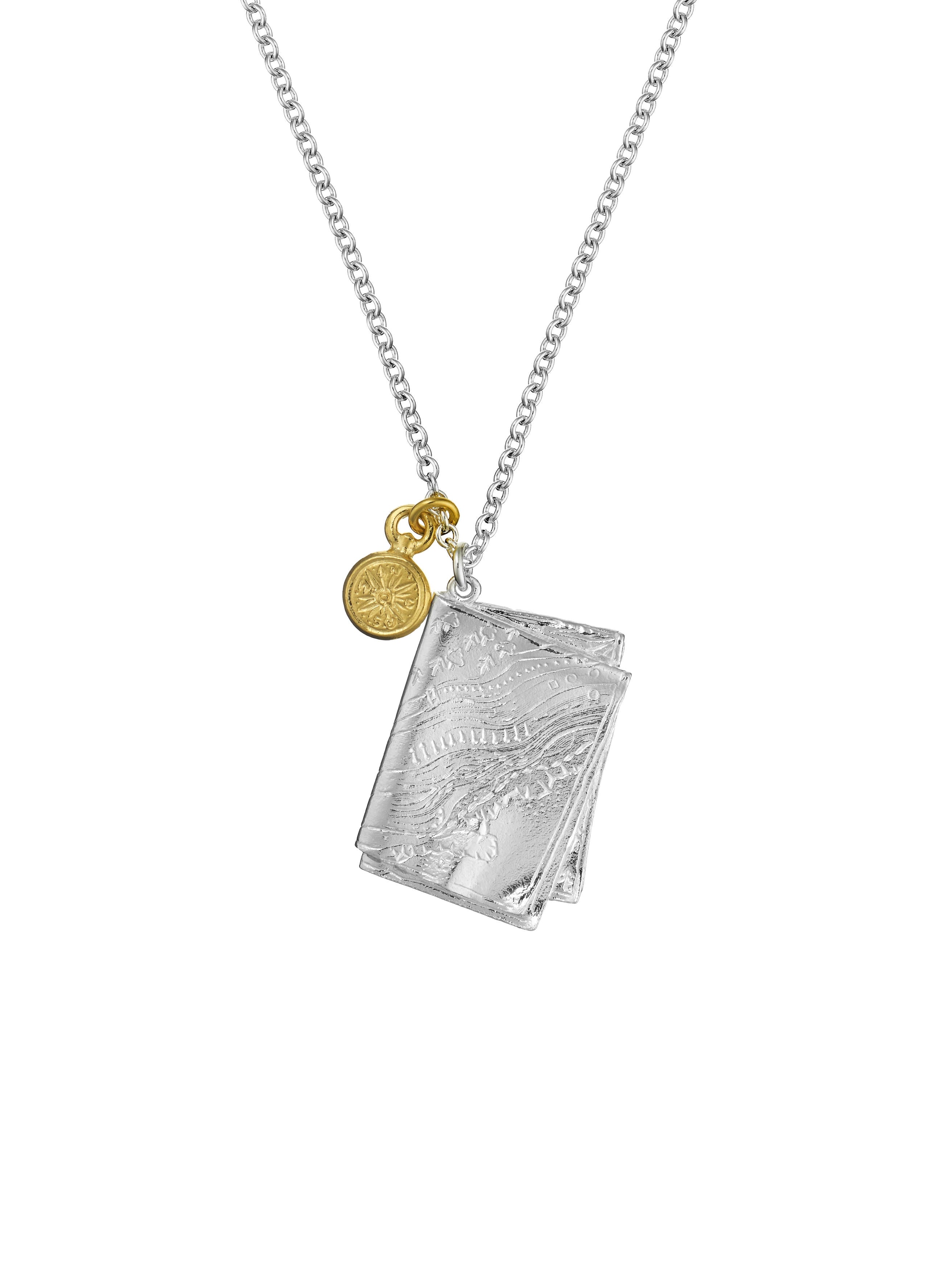 Map and Compass Necklace - image 1 | silver & gold plate