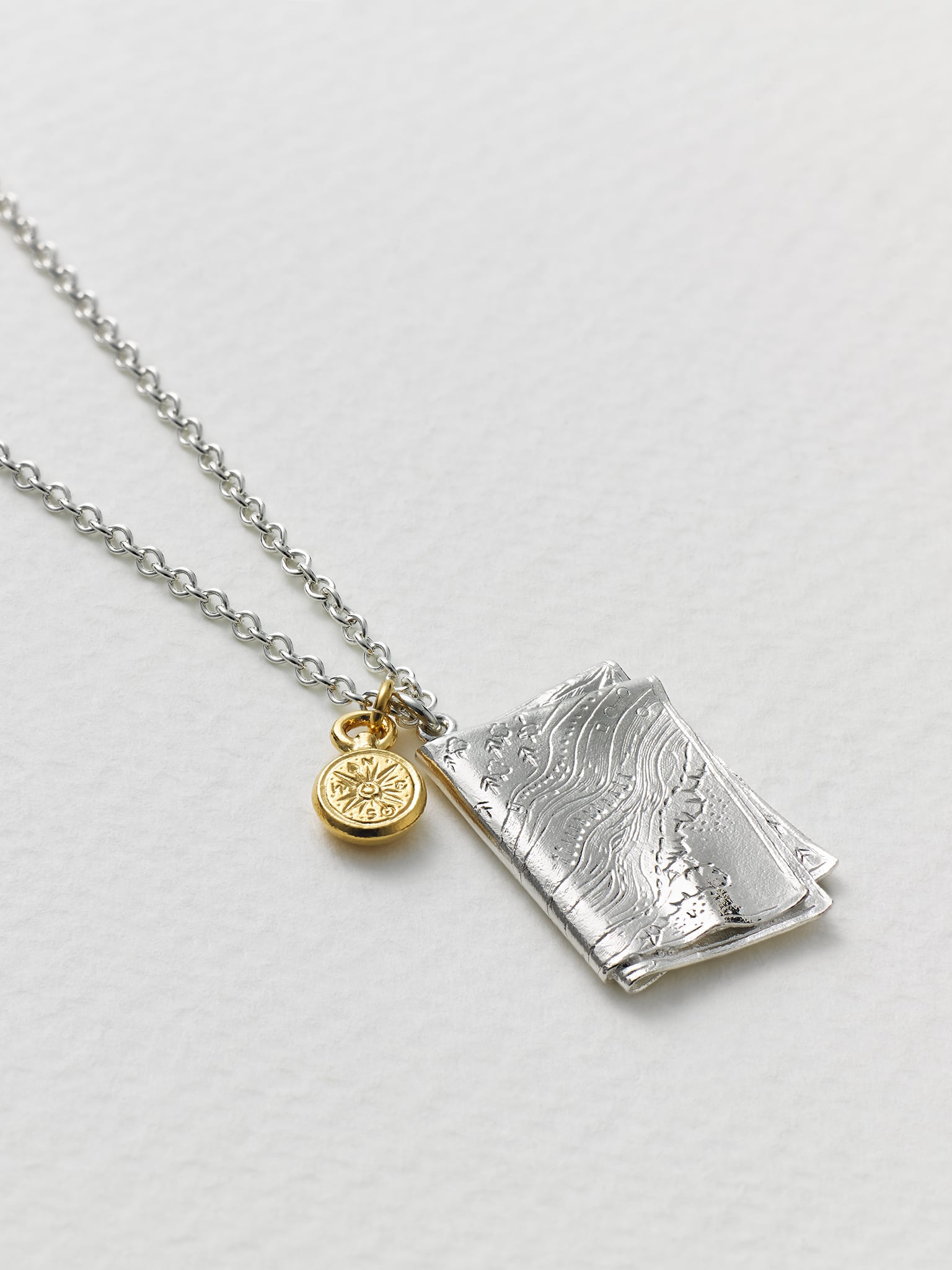 Map and Compass Necklace - image 3 | silver & gold plate