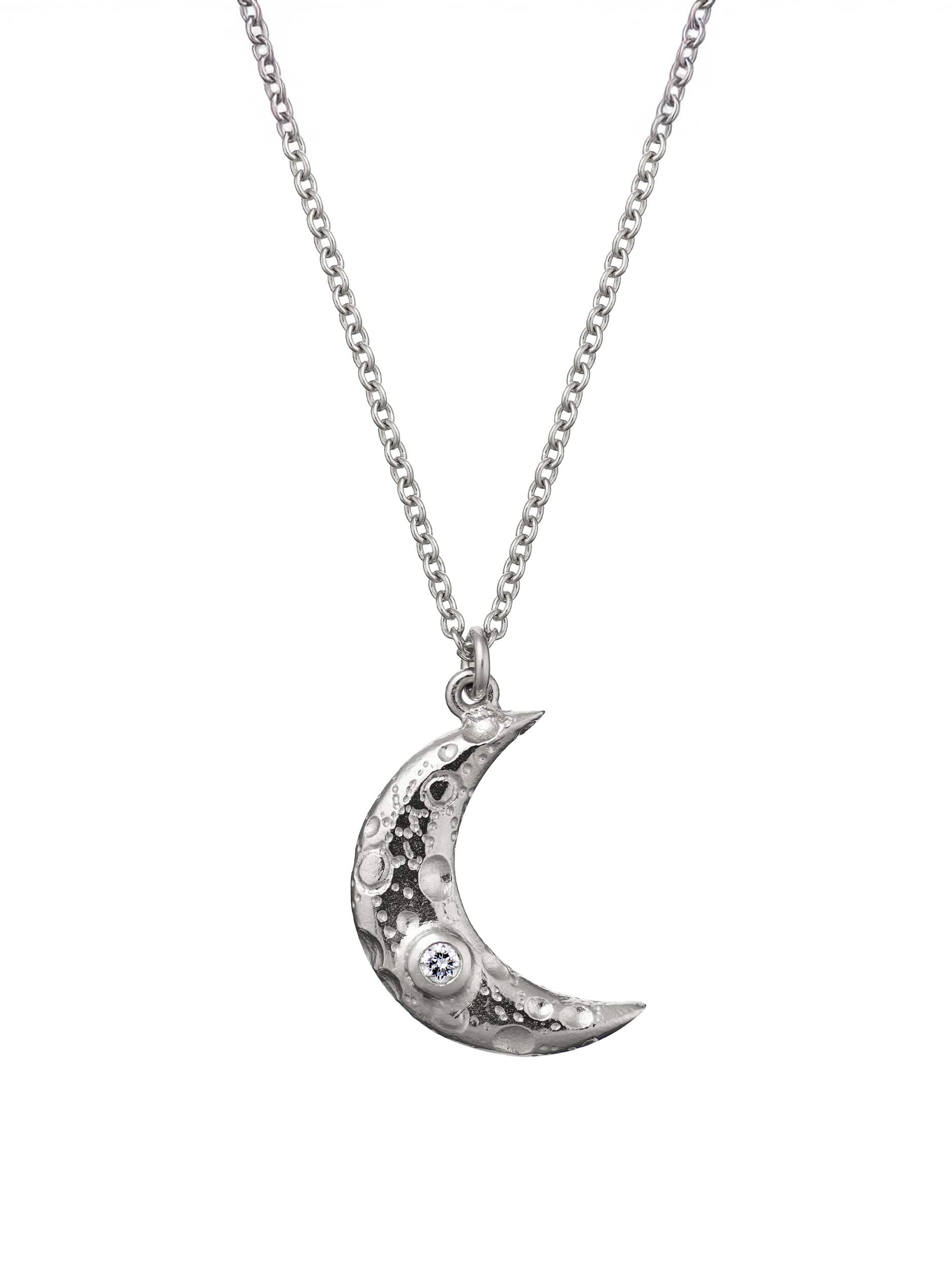 Stargazing Crescent Moon Necklace with Diamonds - image 7 | silver