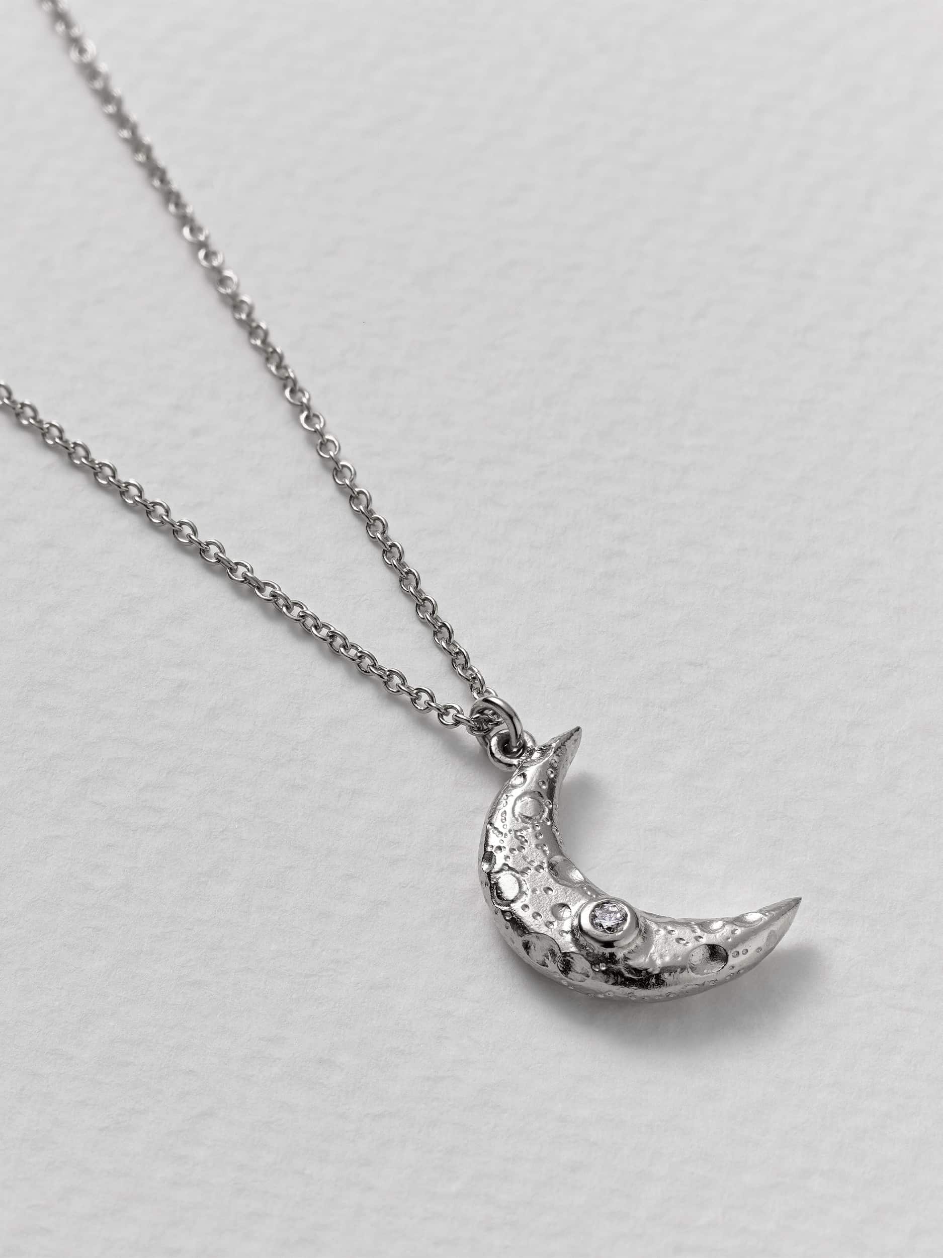 Stargazing Crescent Moon Necklace with Diamonds - image 11 | silver