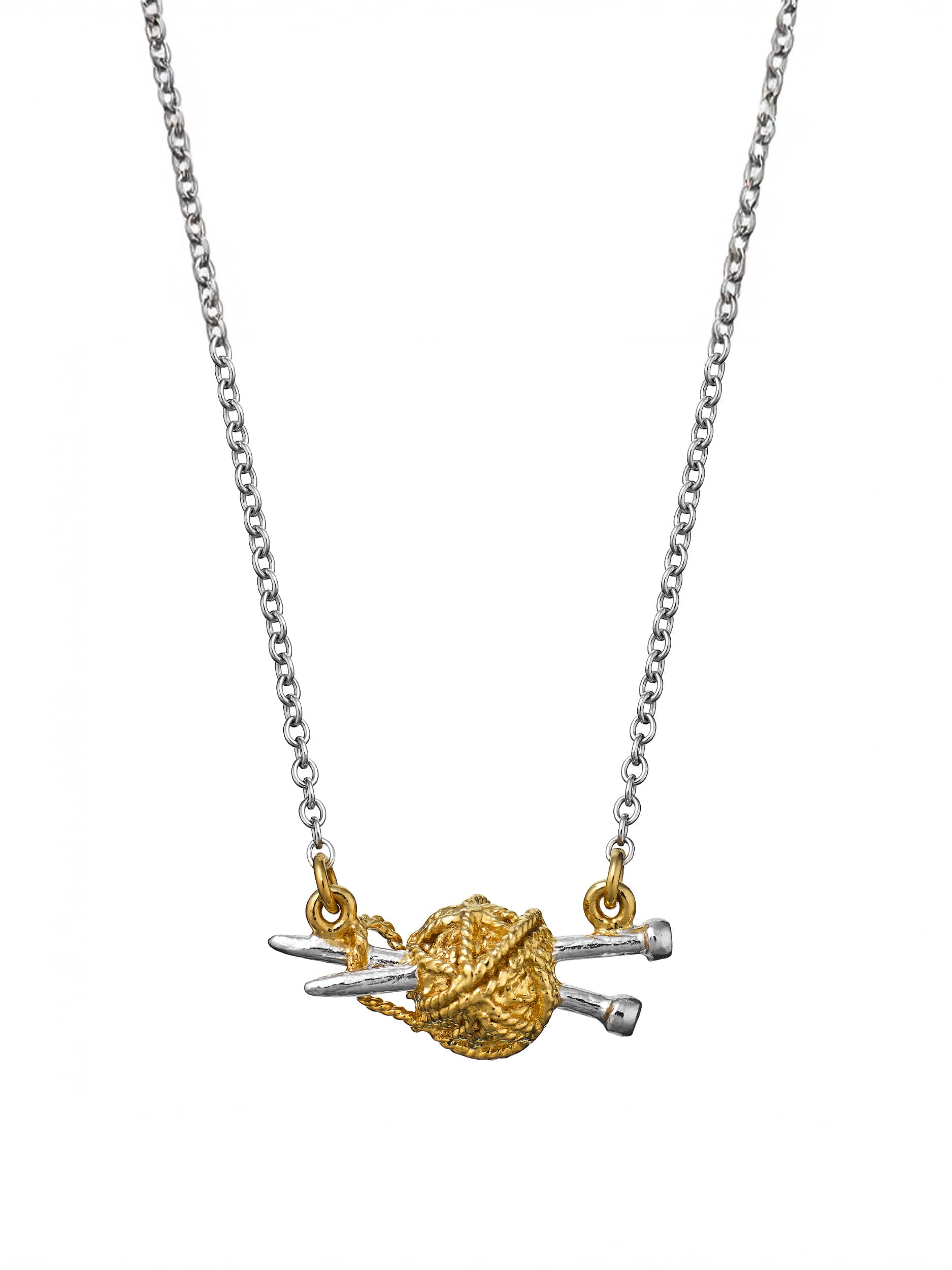 Ball of Wool & Knitting Needle Inline Necklace - image 1 | silver & gold plate