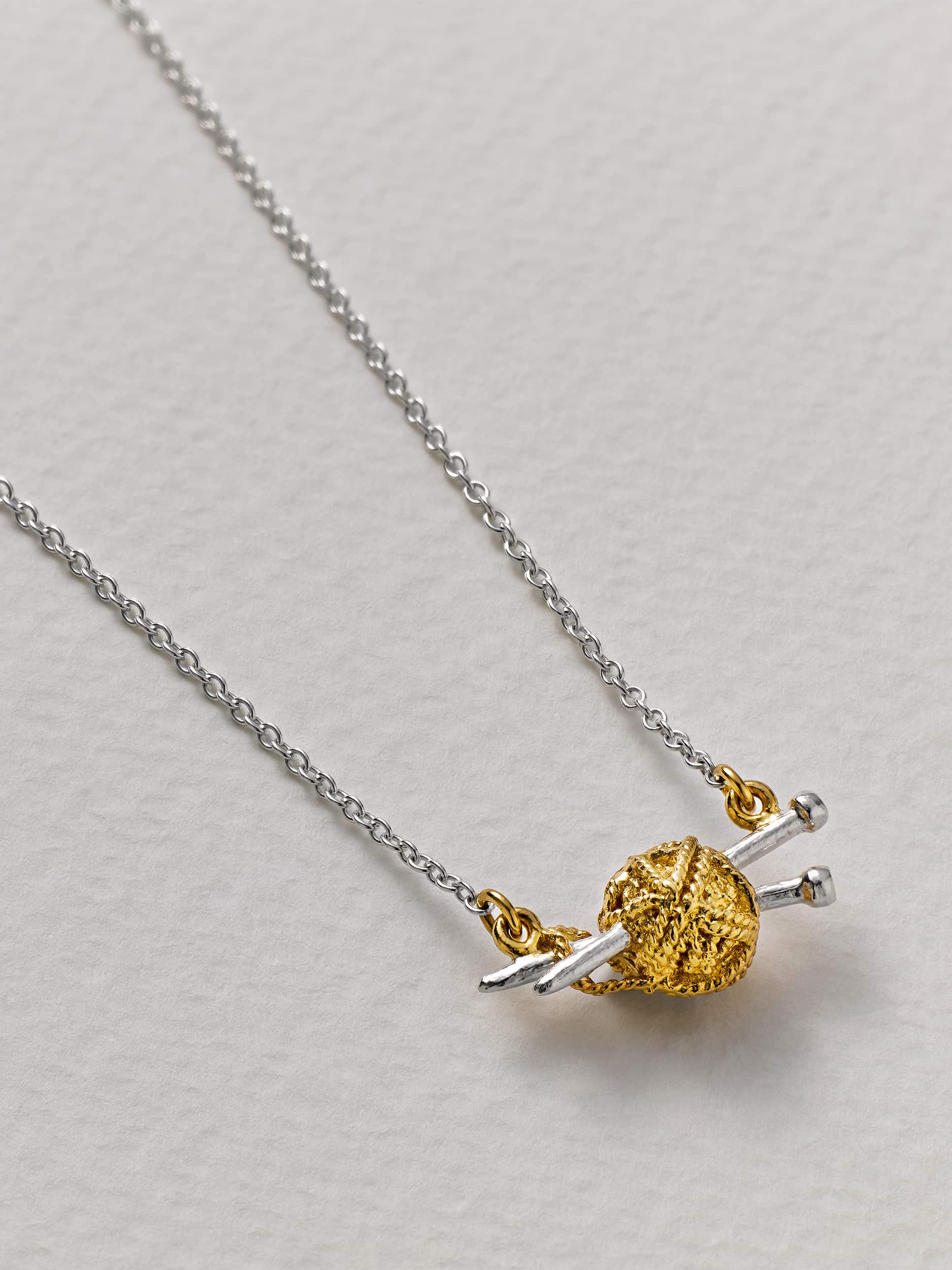 Ball of Wool & Knitting Needle Inline Necklace - image 5 | silver & gold plate