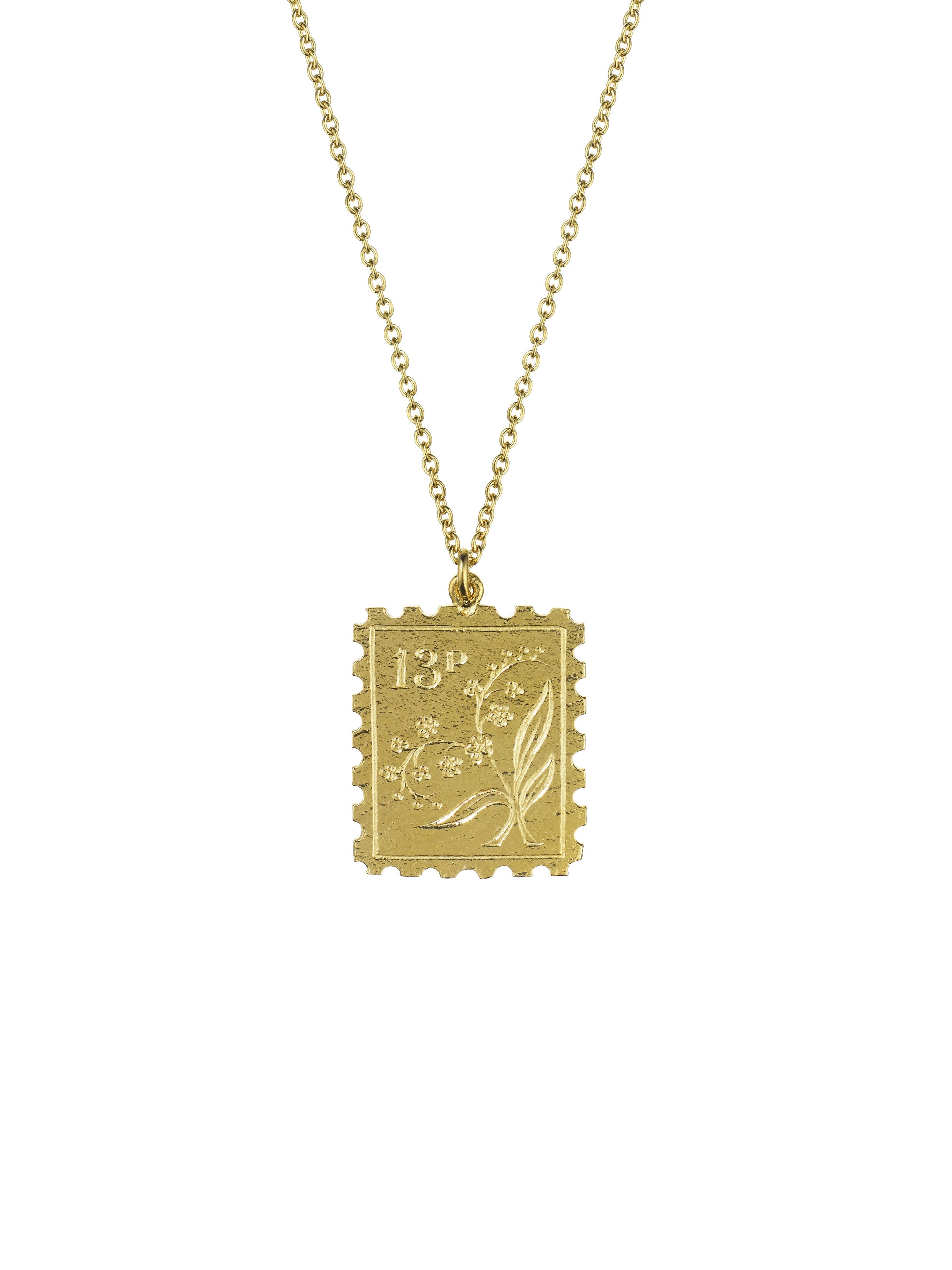 Floral Stamp Necklace - image 1 | gold plate