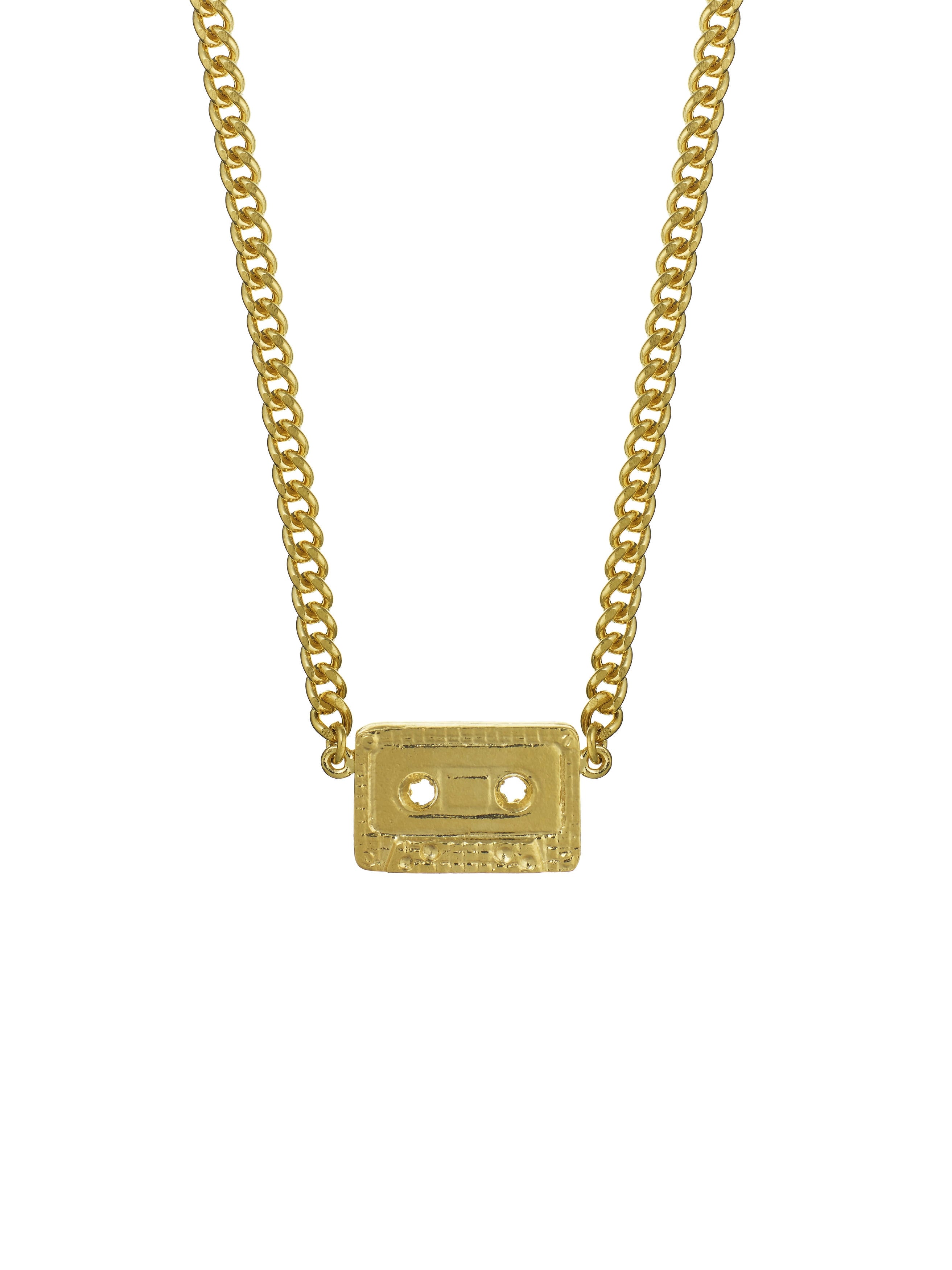 In-line Cassette Mixtape Curb Chain Necklace - image 4 | gold plate