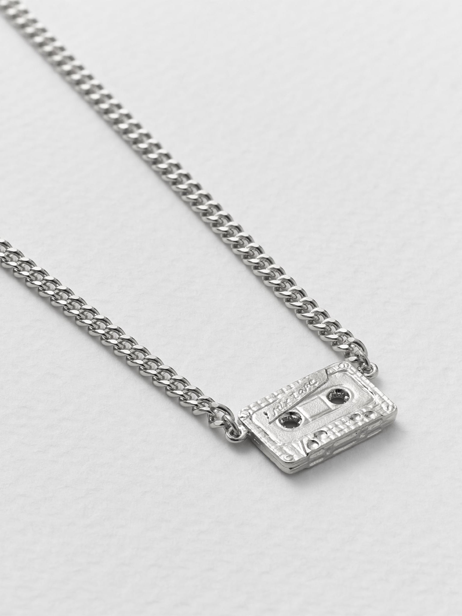 In-line Cassette Mixtape Curb Chain Necklace - image 6 | silver