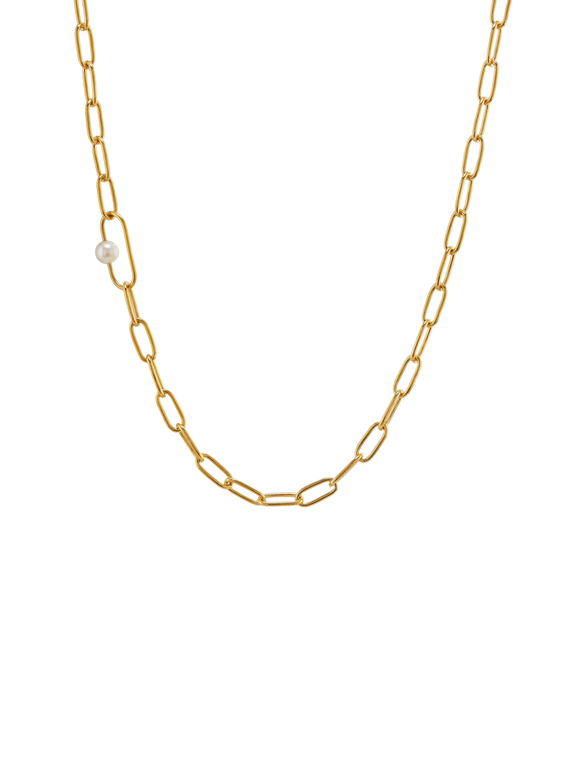 Pea Large Link Necklace with Single Pearl - image 1 | gold plate