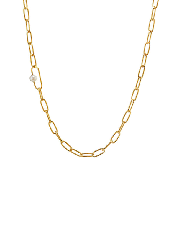 Pea Large Link Necklace with Single Pearl
