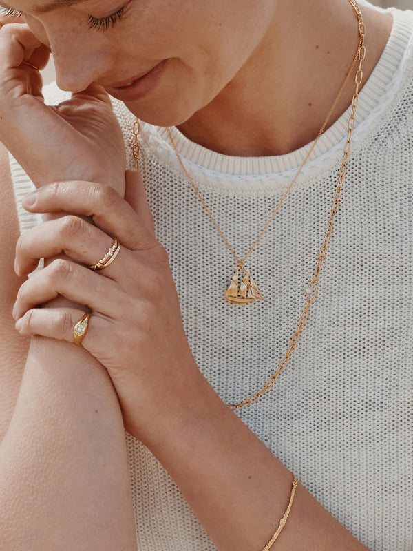 Pea Large Link Necklace with Single Pearl