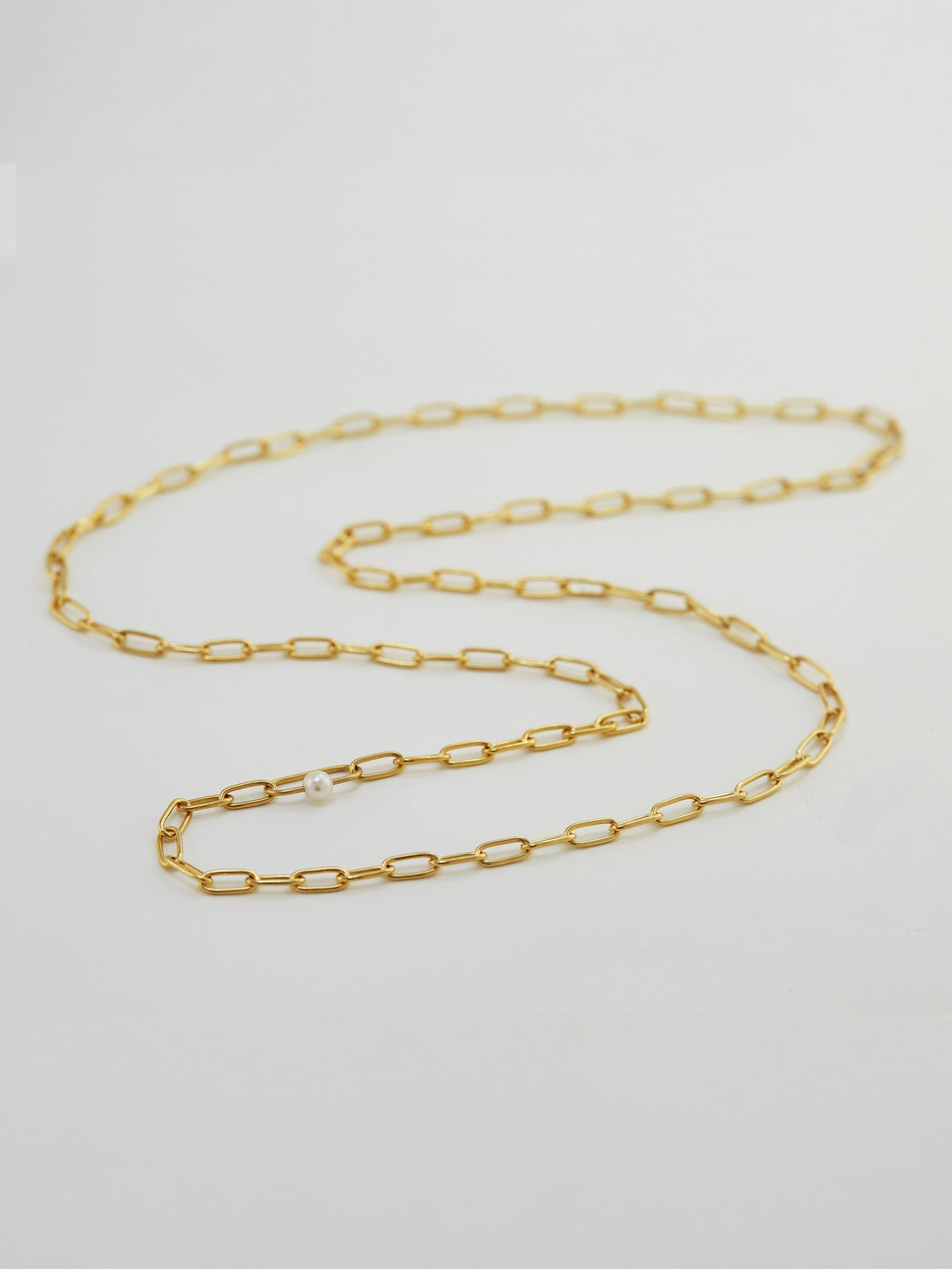 Pea Large Link Necklace with Single Pearl - image 5 | gold plate