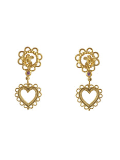 Lace Edged Heart Drop Earrings with Pink Sapphires