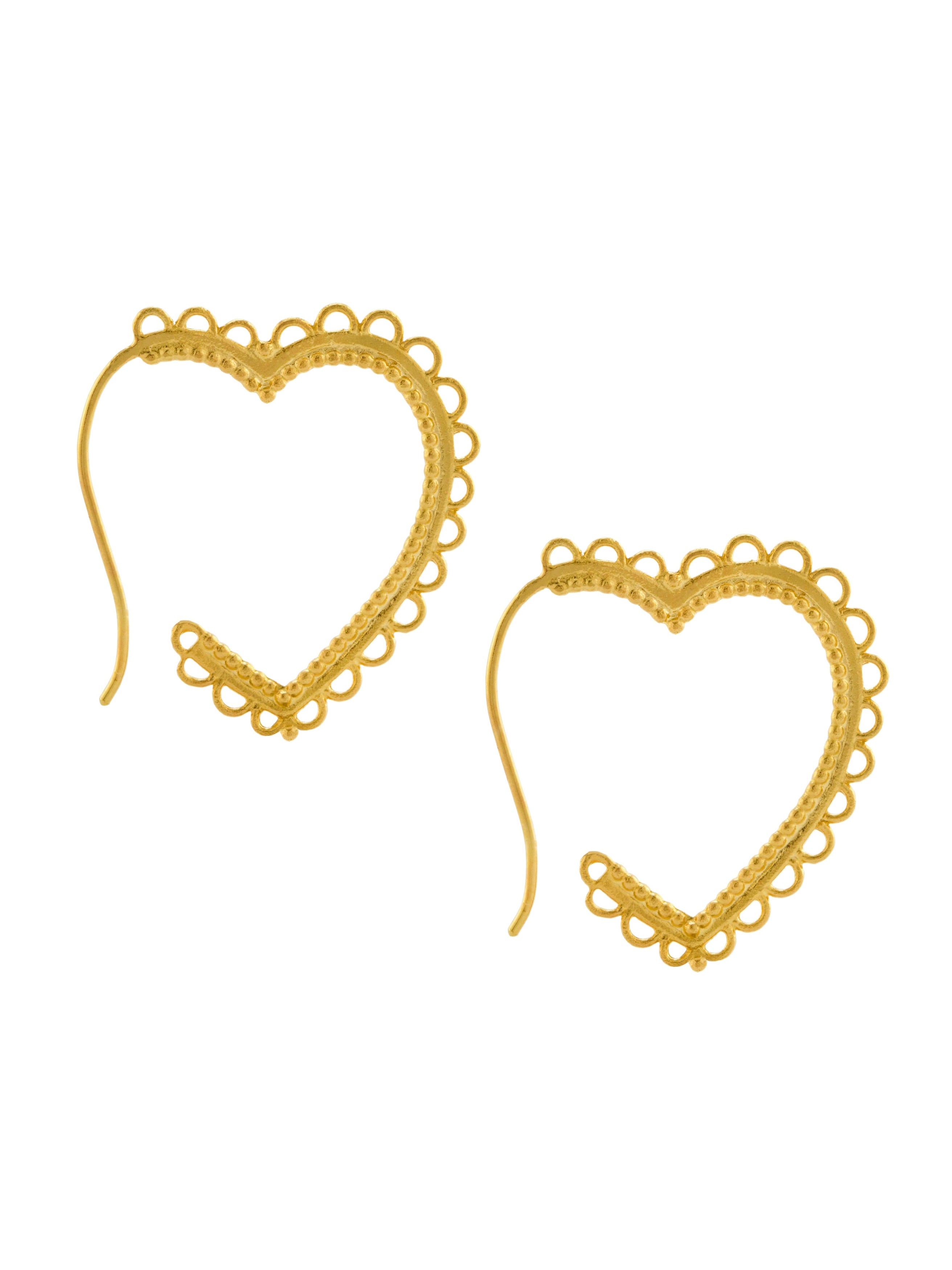 Lace-Edged Heart Hoop Earrings - image 1 | gold plate