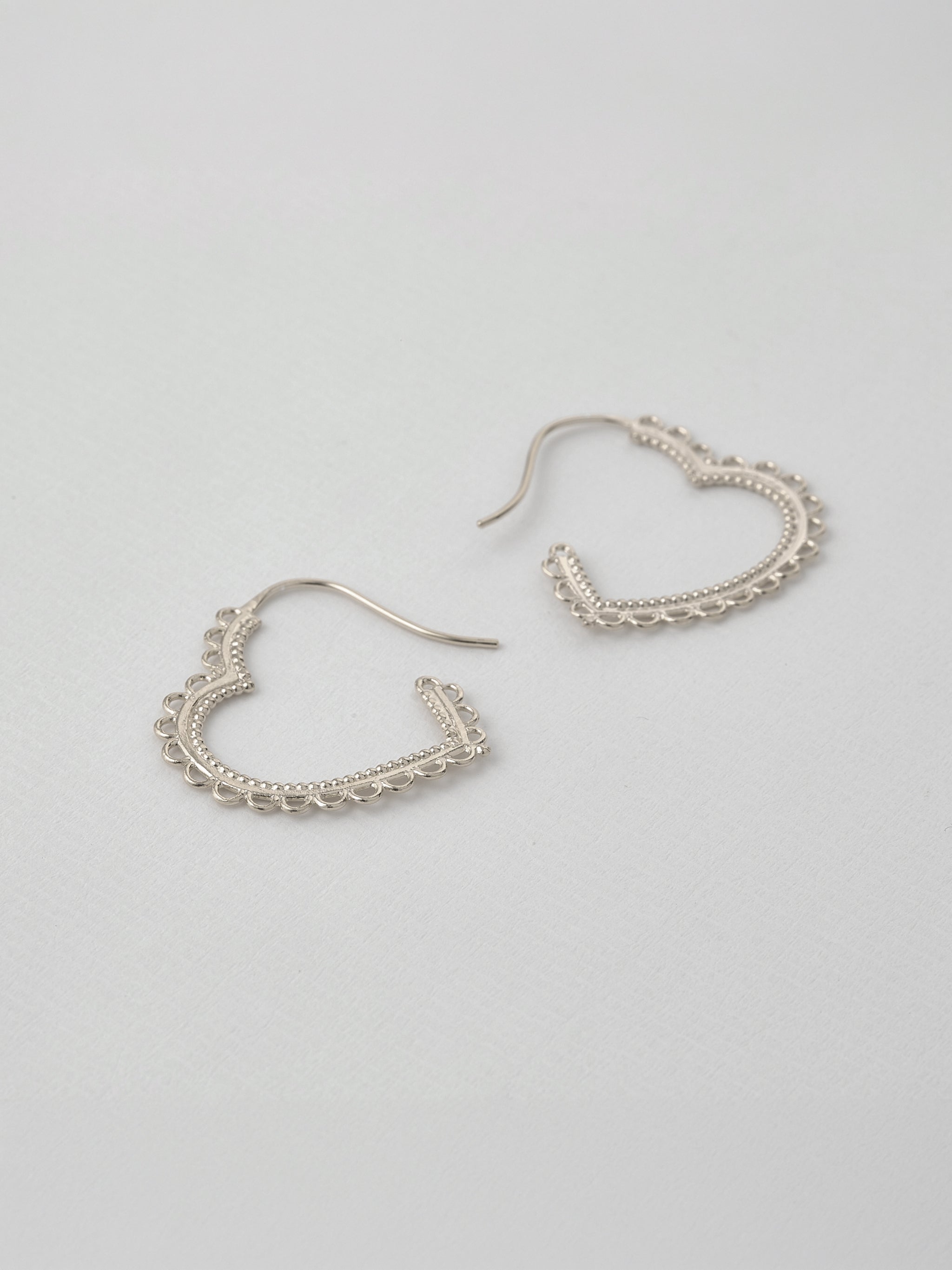 Lace-Edged Heart Hoop Earrings - image 5 | silver