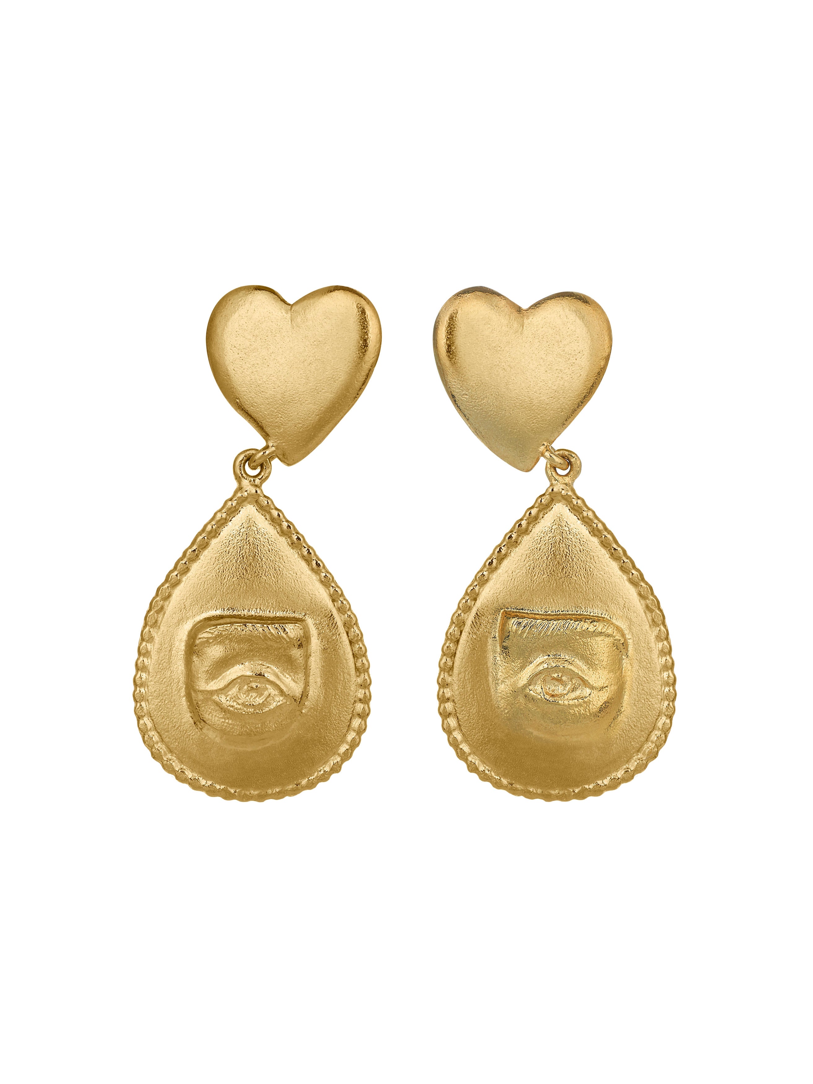 Bewitched Heart Stud Earrings with Eye Teardrop - image 1 | gold plate