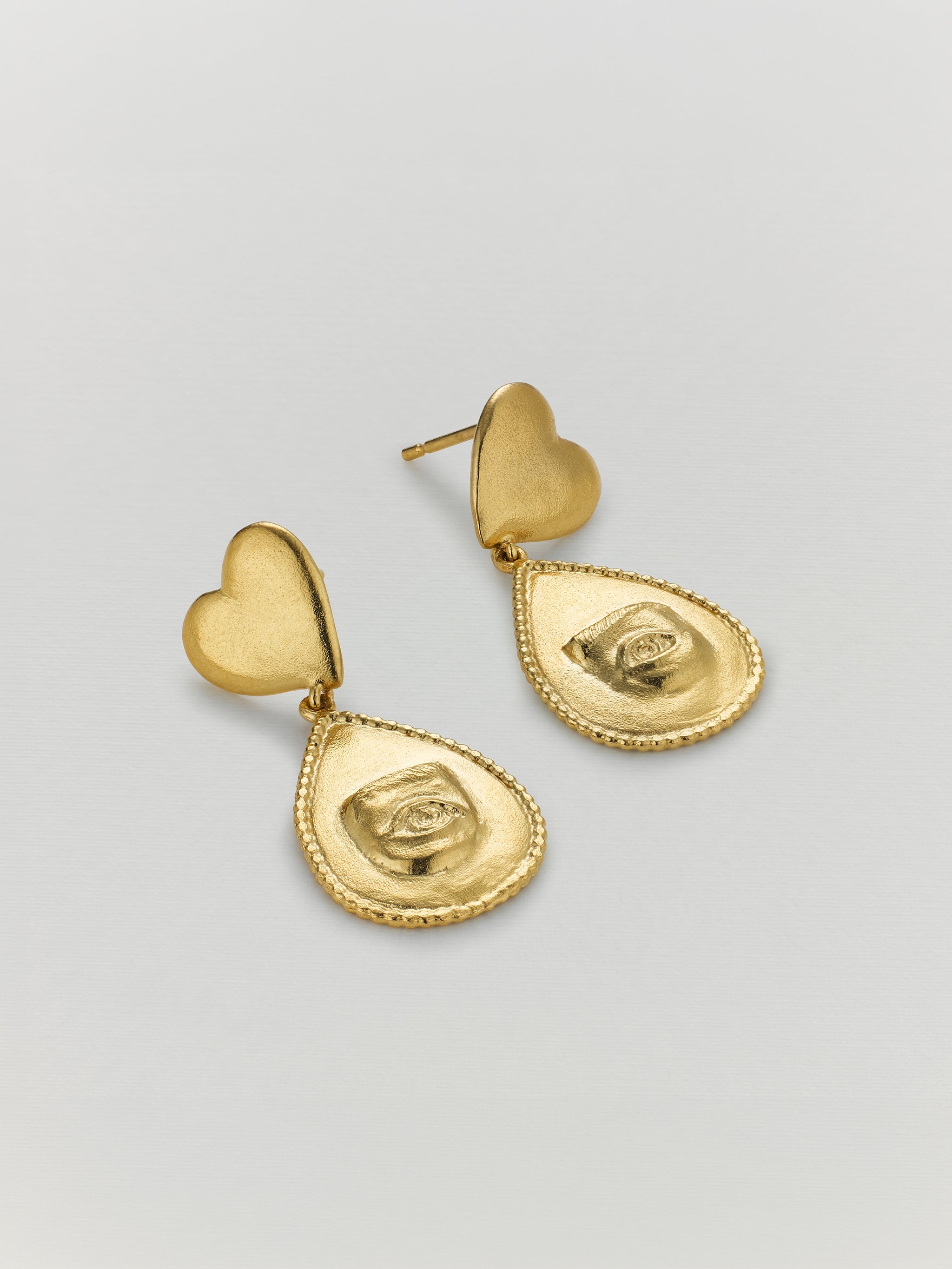Bewitched Heart Stud Earrings with Eye Teardrop - image 2 | gold plate