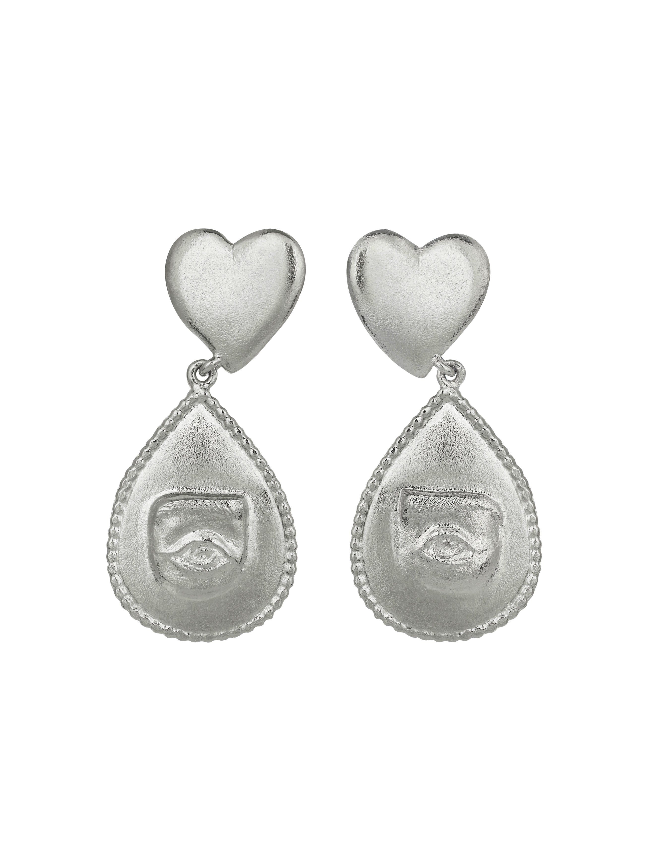 Bewitched Heart Stud Earrings with Eye Teardrop - image 5 | silver