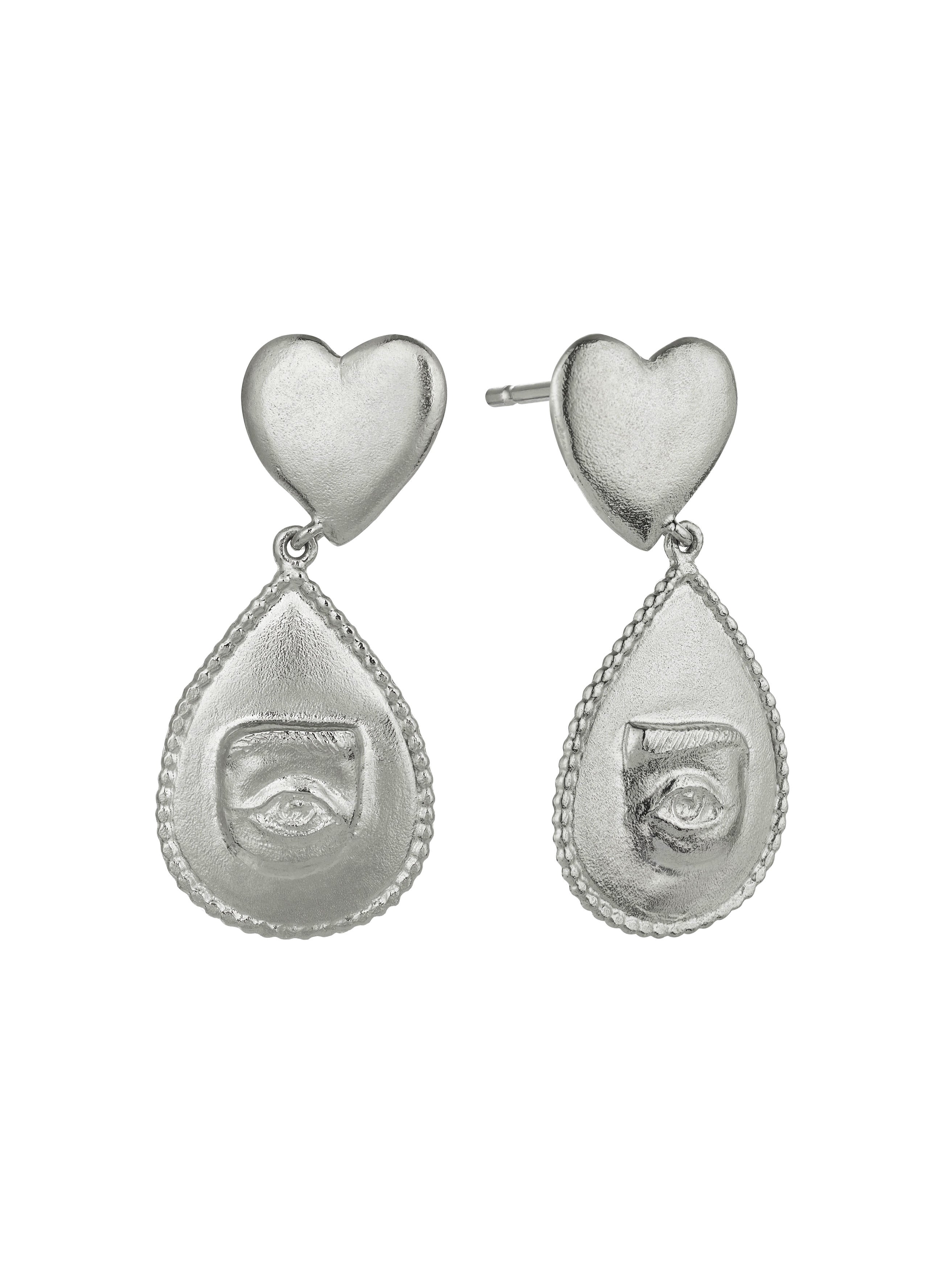 Bewitched Heart Stud Earrings with Eye Teardrop - image 9 | silver