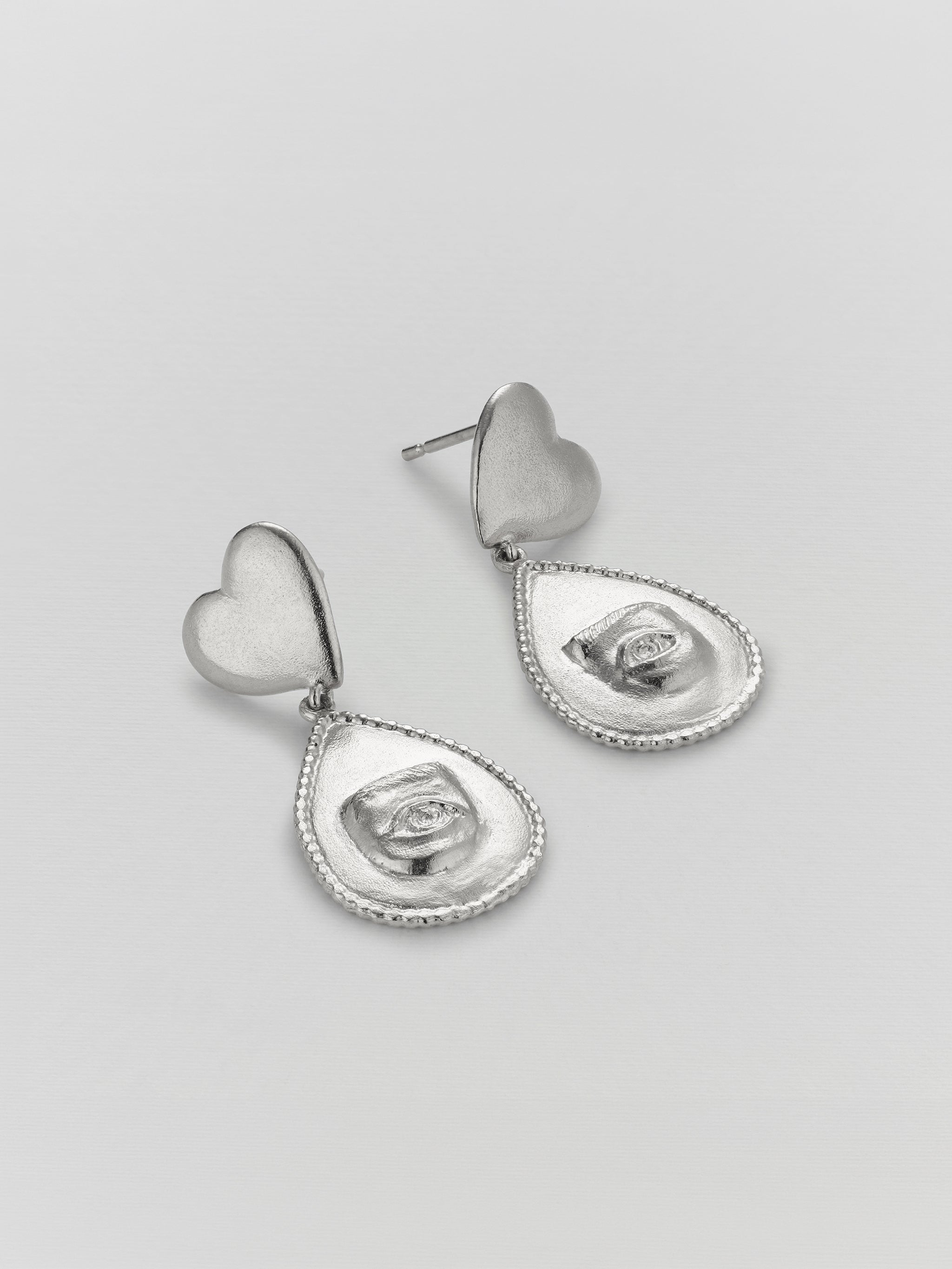 Bewitched Heart Stud Earrings with Eye Teardrop - image 7 | silver