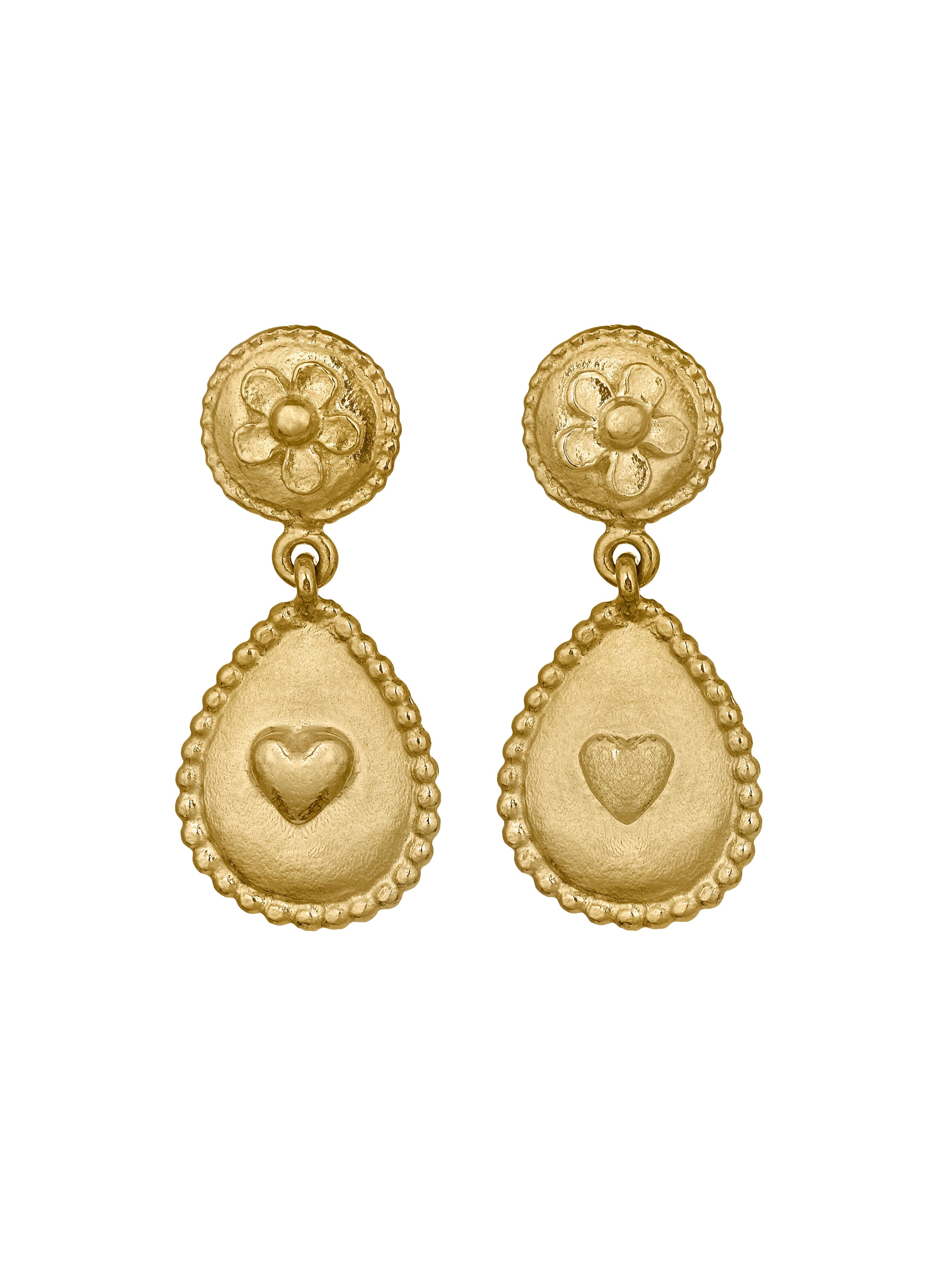 Love of Nature Heart & Flower Drop Earrings - image 1 | gold plate
