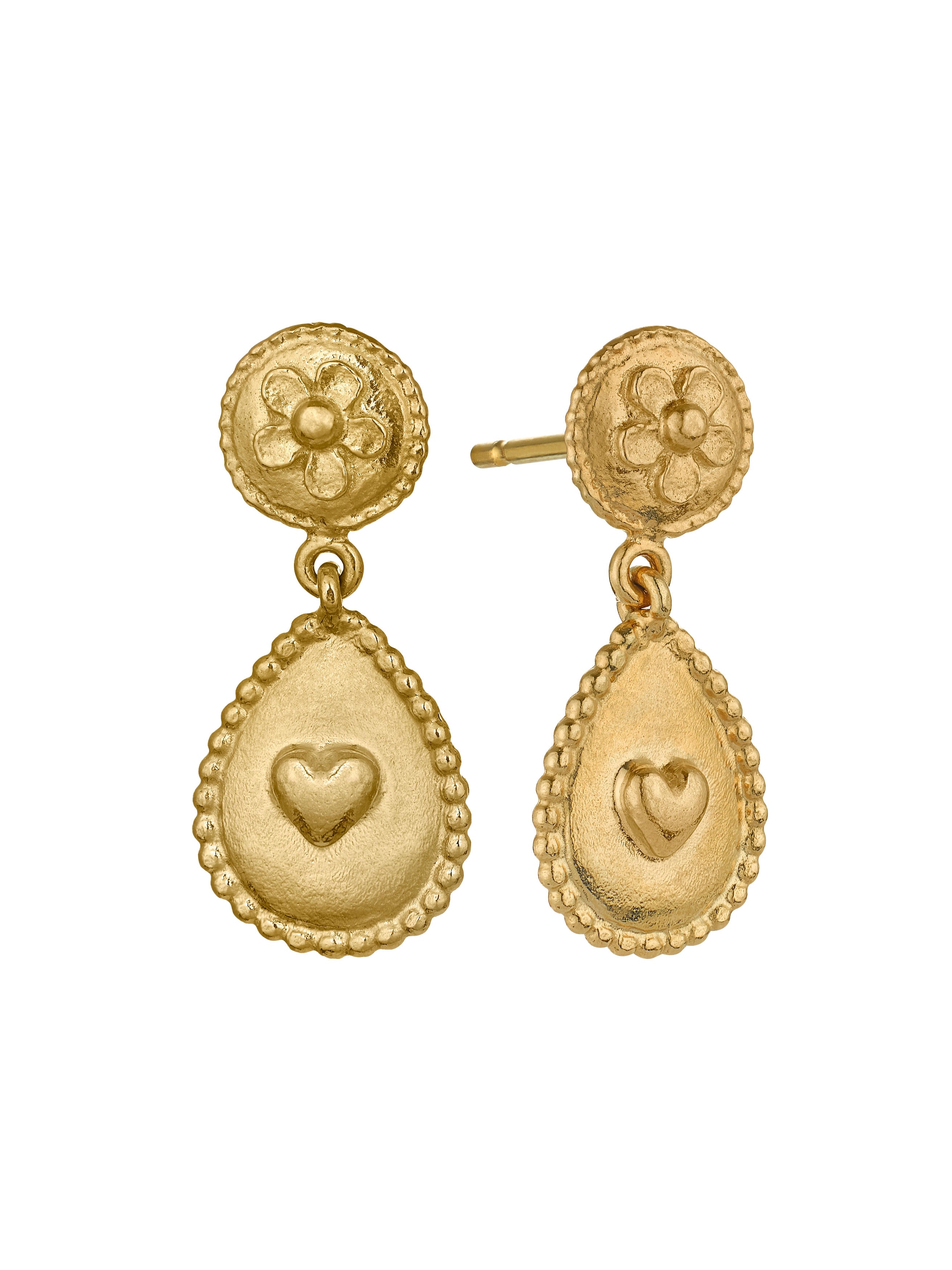Love of Nature Heart & Flower Drop Earrings - image 5 | gold plate